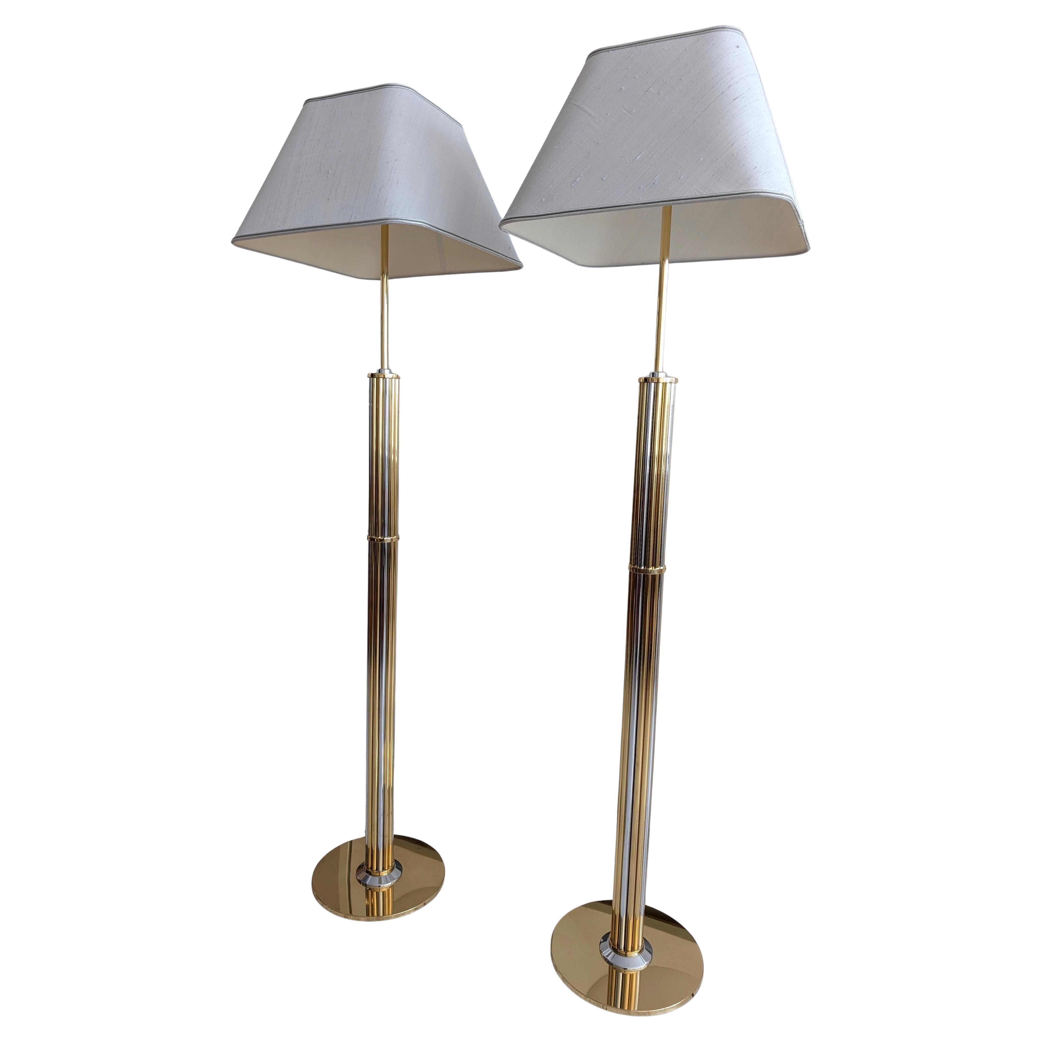 Gorgeous vintage gold & chrome floor lamps, Germany 1980s. Pair available