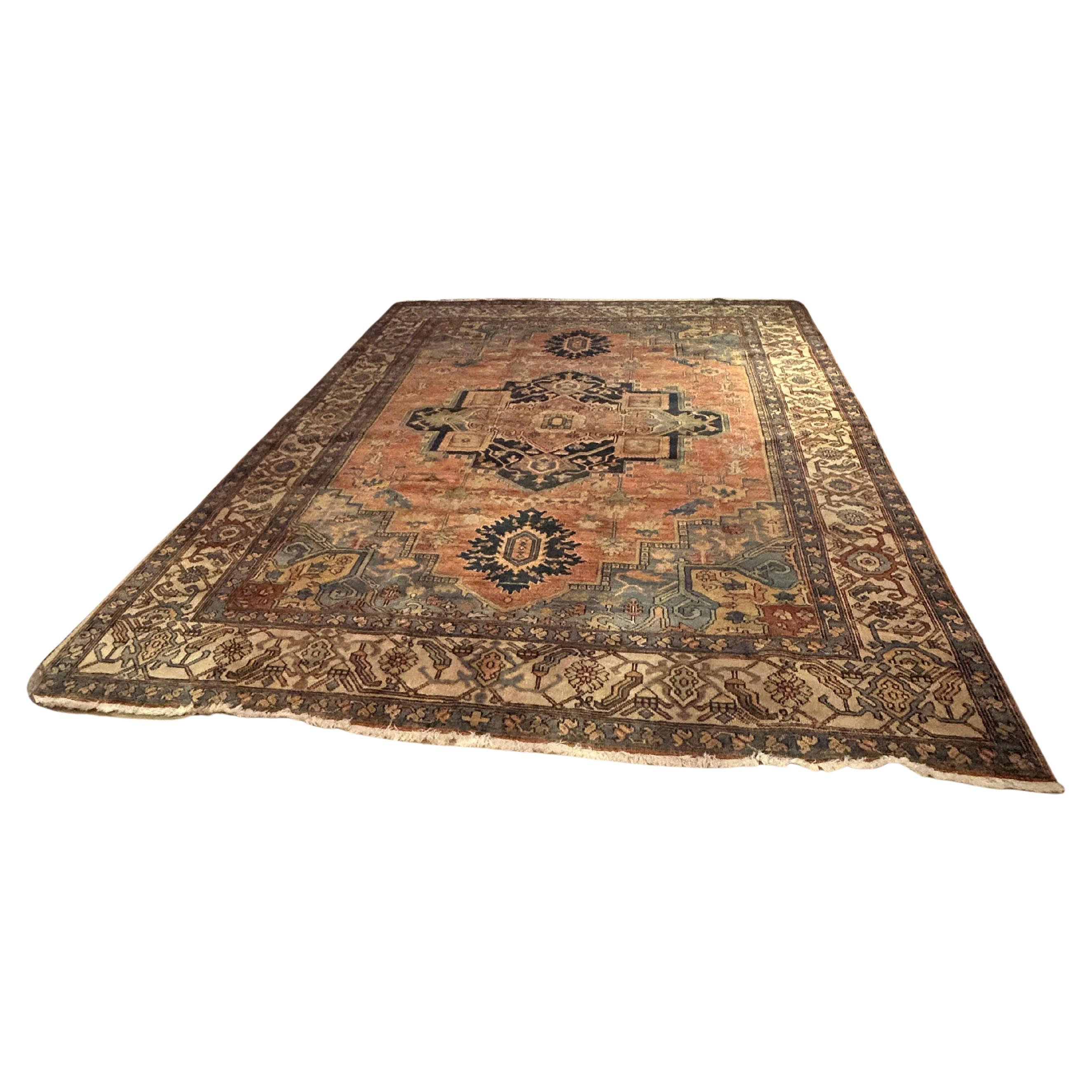 Wunderschöner Vintage Heriz Teppich mit Terrakotta & Light Blue im Angebot