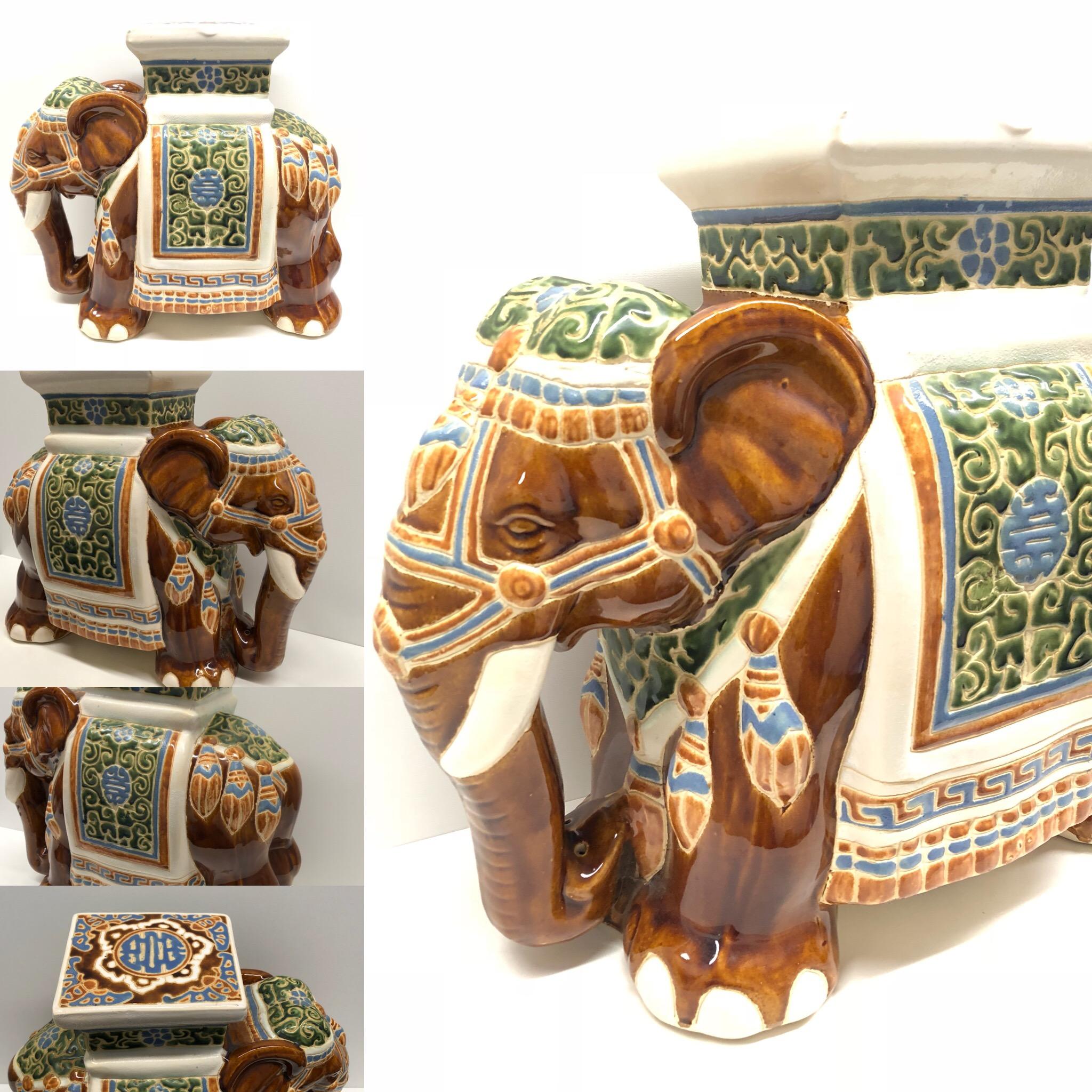 Gorgeous Vintage Hollywood Regency Chinese Elephant Garden Plant Stand 1