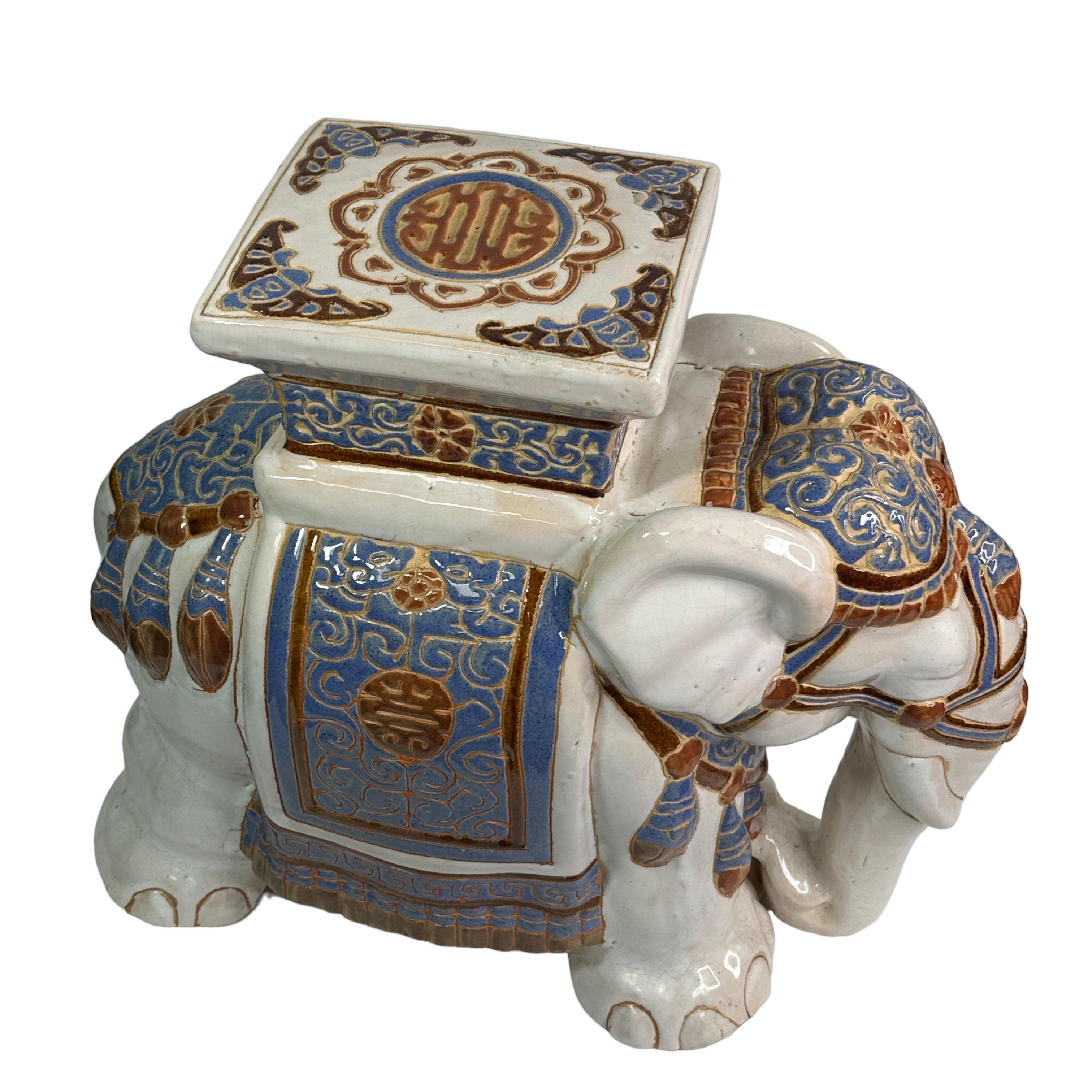 Ceramic Gorgeous Vintage Hollywood Regency Chinese Elephant Garden Seat For Sale
