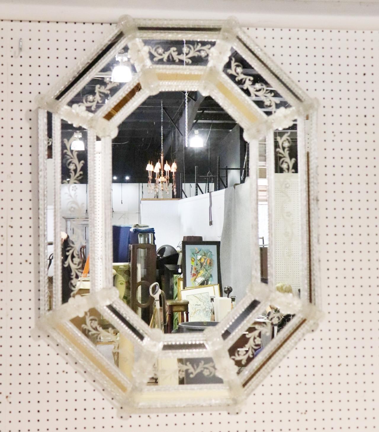 Neoclassical Revival Gorgeous Vintage Italian Murano Glass Venetian Octagonal Mirror 
