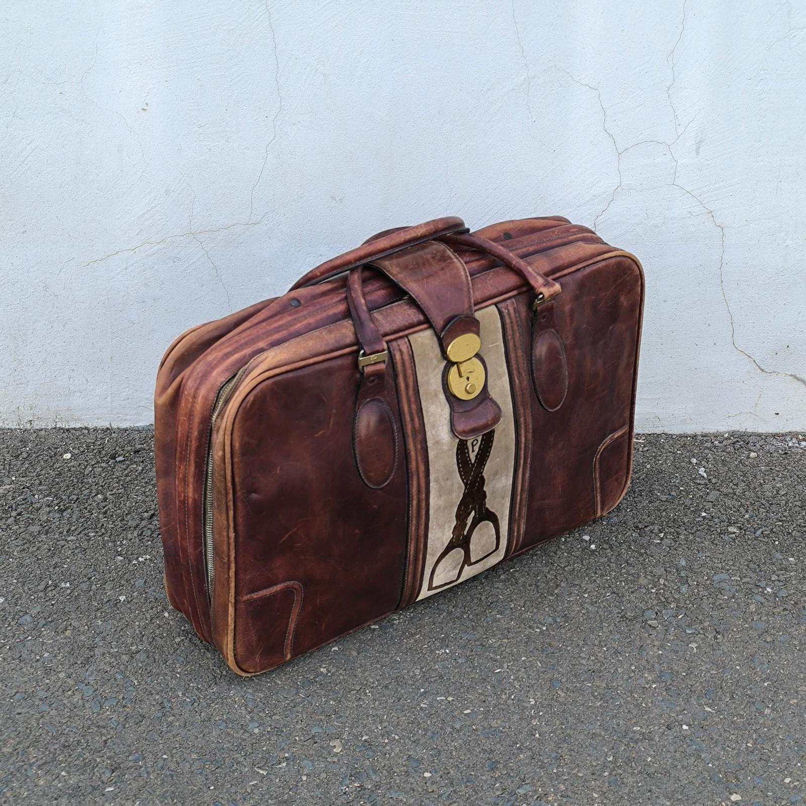 Preciosa maleta de viaje de piel italiana vintage Valigeria Principe Hecho a mano en venta