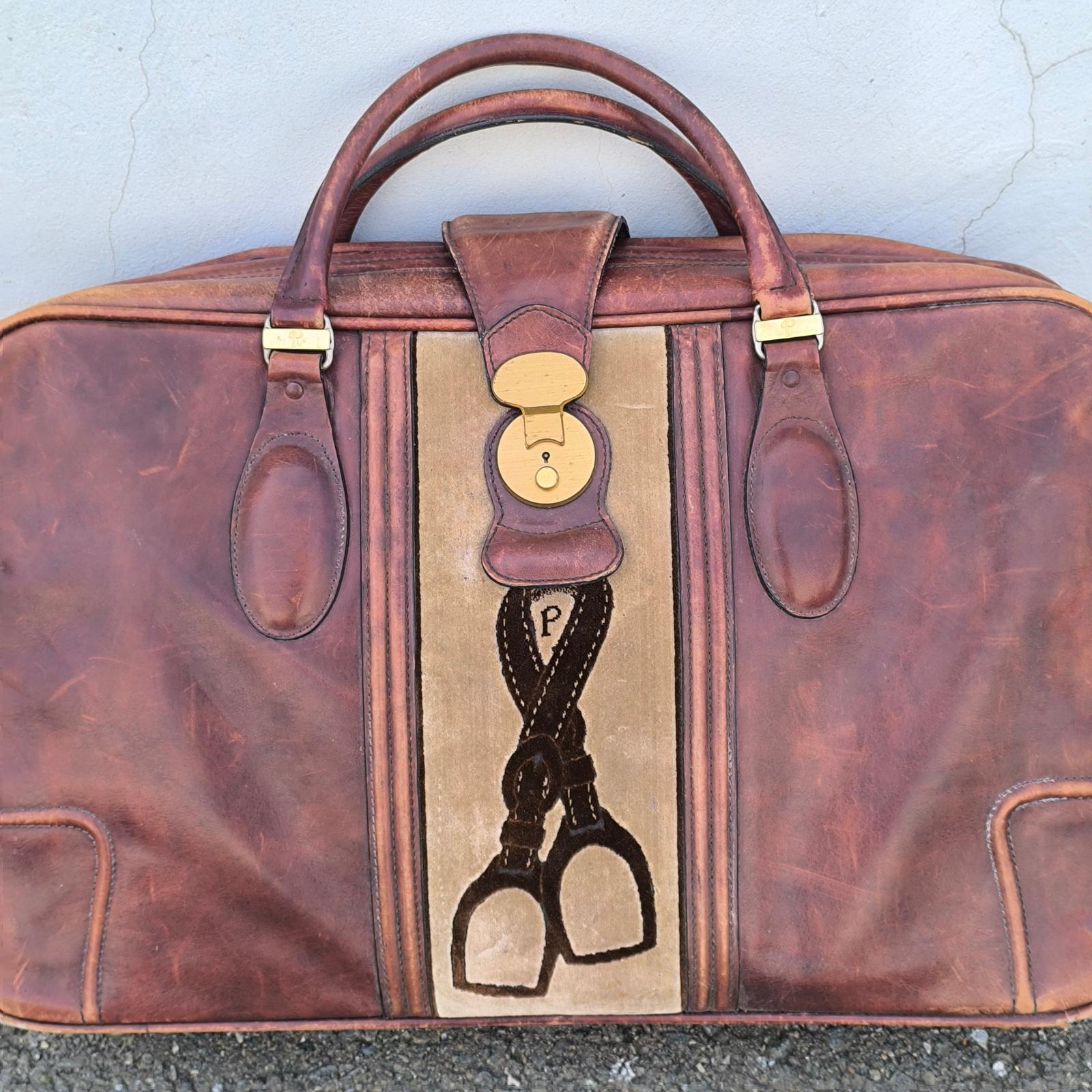 Preciosa maleta de viaje de piel italiana vintage Valigeria Principe finales del siglo XX en venta