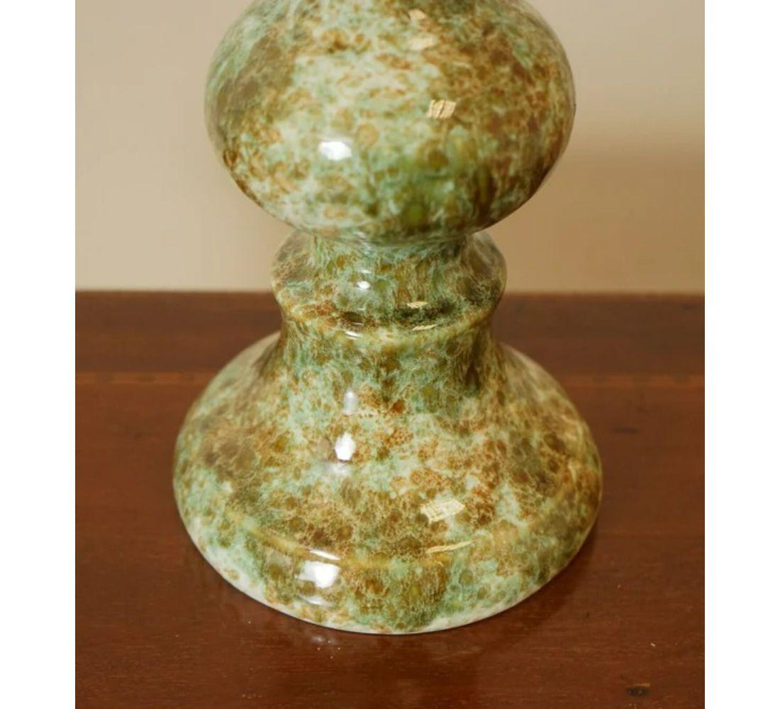 British Gorgeous Vintage Marble Effect Green Ceramic Table Lamp For Sale