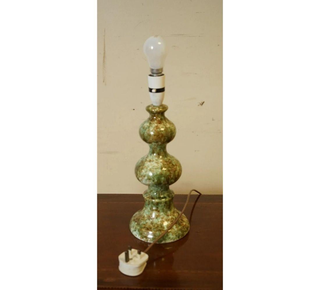 Gorgeous Vintage Marble Effect Green Ceramic Table Lamp In Good Condition For Sale In Pulborough, GB