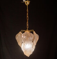 Gorgeous vintage Murano chandelier with leaves of orange and pink highlights