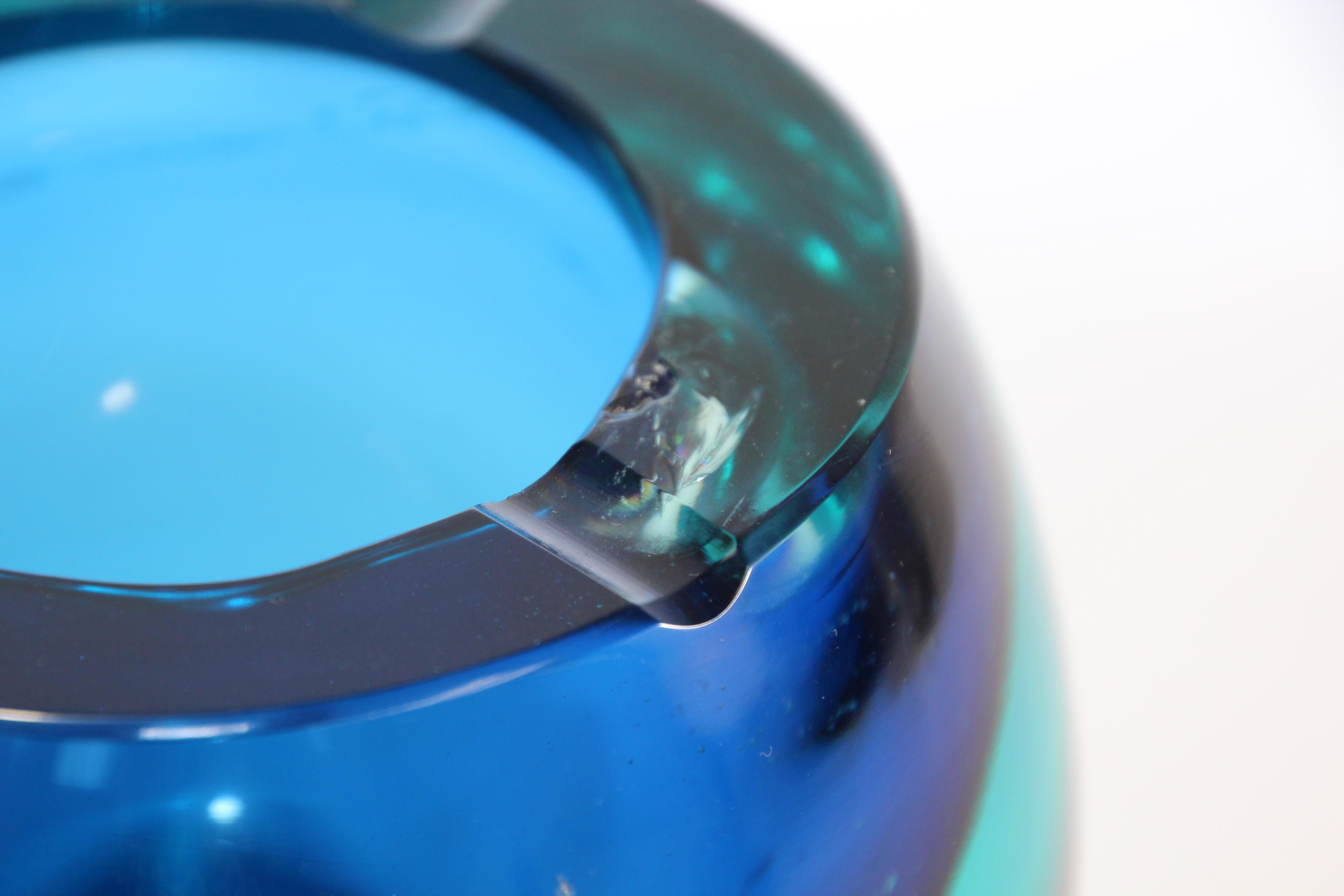 Vintage Murano Sommerso Orb Blue Art Glass Ashtray For Sale 5