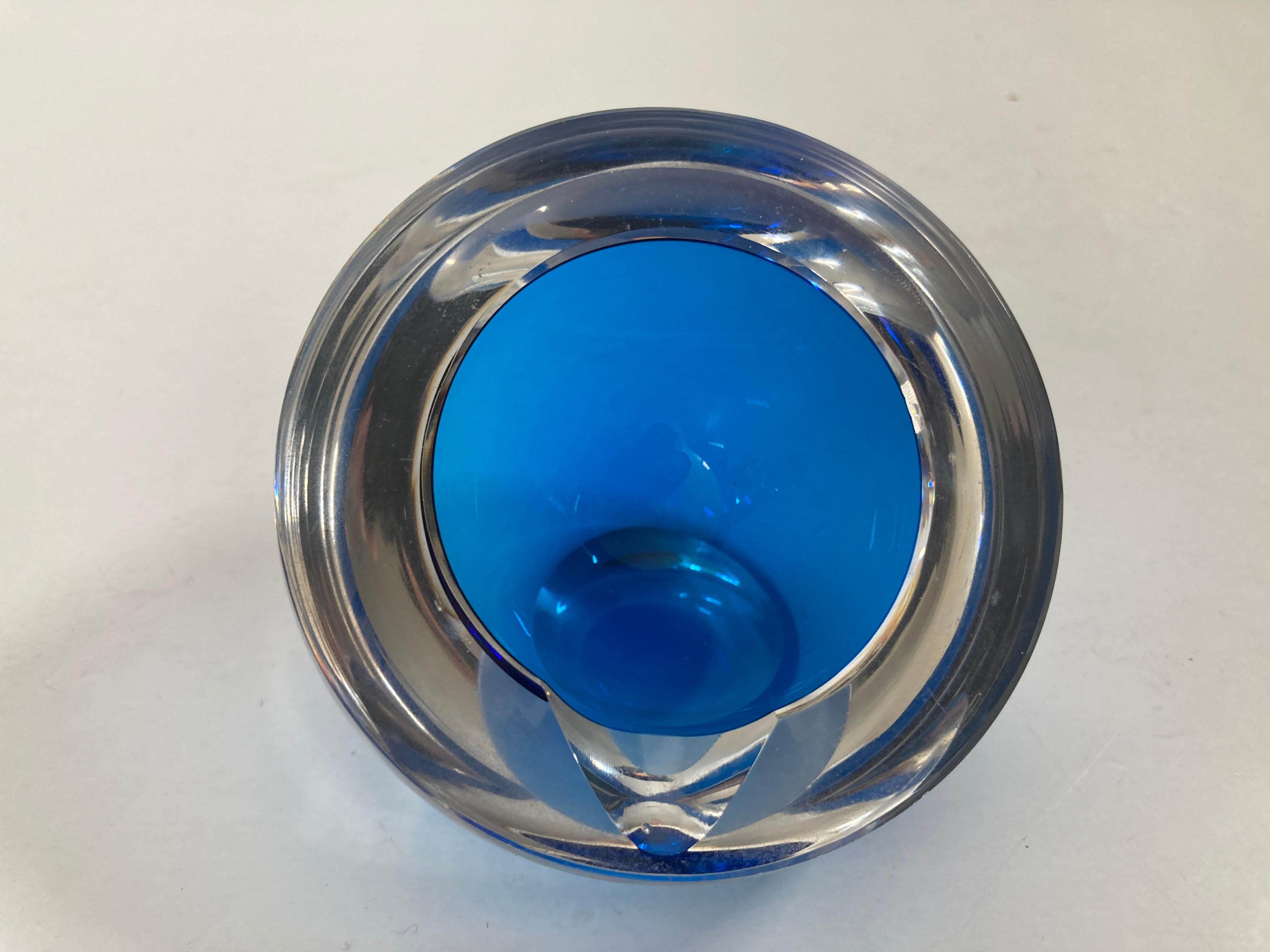 Murano Sommerso Orb Blue Art Glass Vintage Ashtray Italy For Sale 8