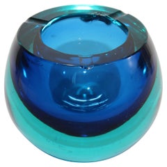 Vintage Murano Sommerso Orb Blue Art Glass Ashtray
