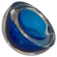 Gorgeous Vintage Murano Sommerso Orb Blue Art Glass Ashtray