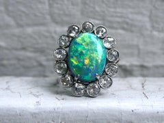 Gorgeous Vintage Opal and Diamond Halo Platinum Ring Engagement Ring