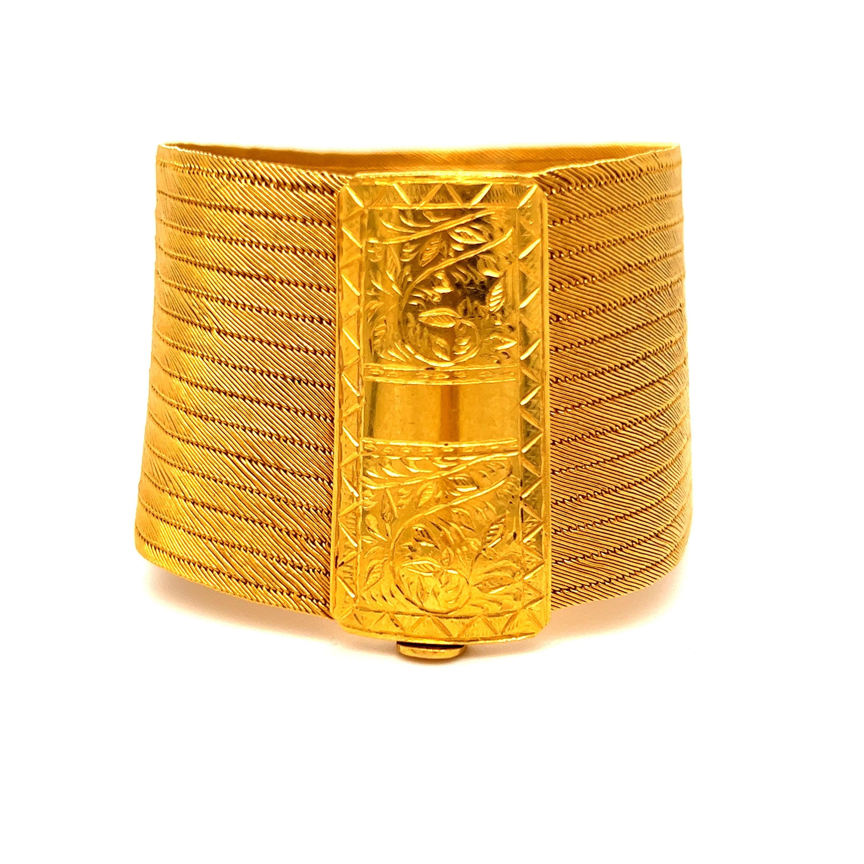 Once in a lifetime find! Honestly I feel like I have been looking for a pair of bracelets like this forever - they are just amazing special and rare. Crafted in 22K Yellow Gold, these ribbon like bracelets show off a complicated woven design, one