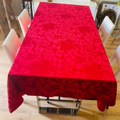 Gorgeous Vintage Raspberry Red Jacquard Holiday Tablecloth