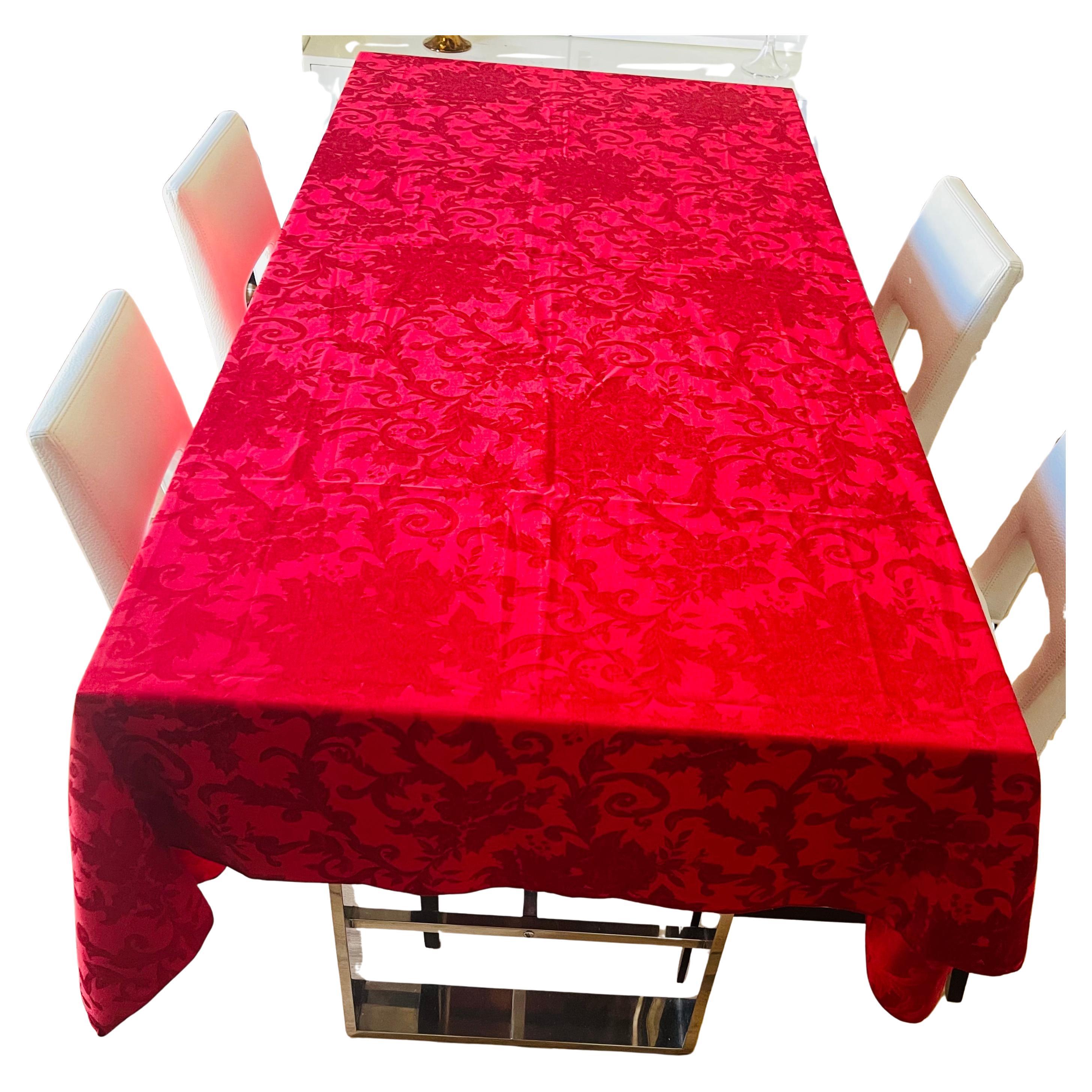 Gorgeous Vintage Raspberry Red Jacquard Holiday Tablecloth