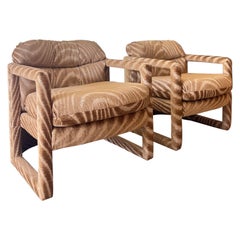 Gorgeous Vintage Sculptural Parsons Chairs by Drexel in Schumacher Velvet