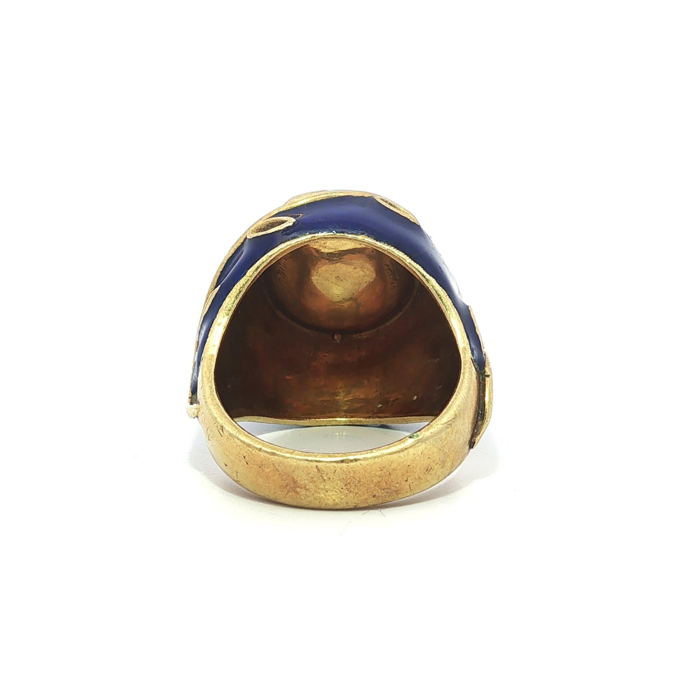 Gorgeous Vintage Gelbgold Türkis & Blau Emaille Arbeit Vine Design Ring im Angebot 5