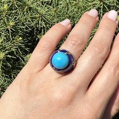 Gorgeous Vintage Yellow Gold Turquoise & Blue Enamel Work Vine Design Ring
