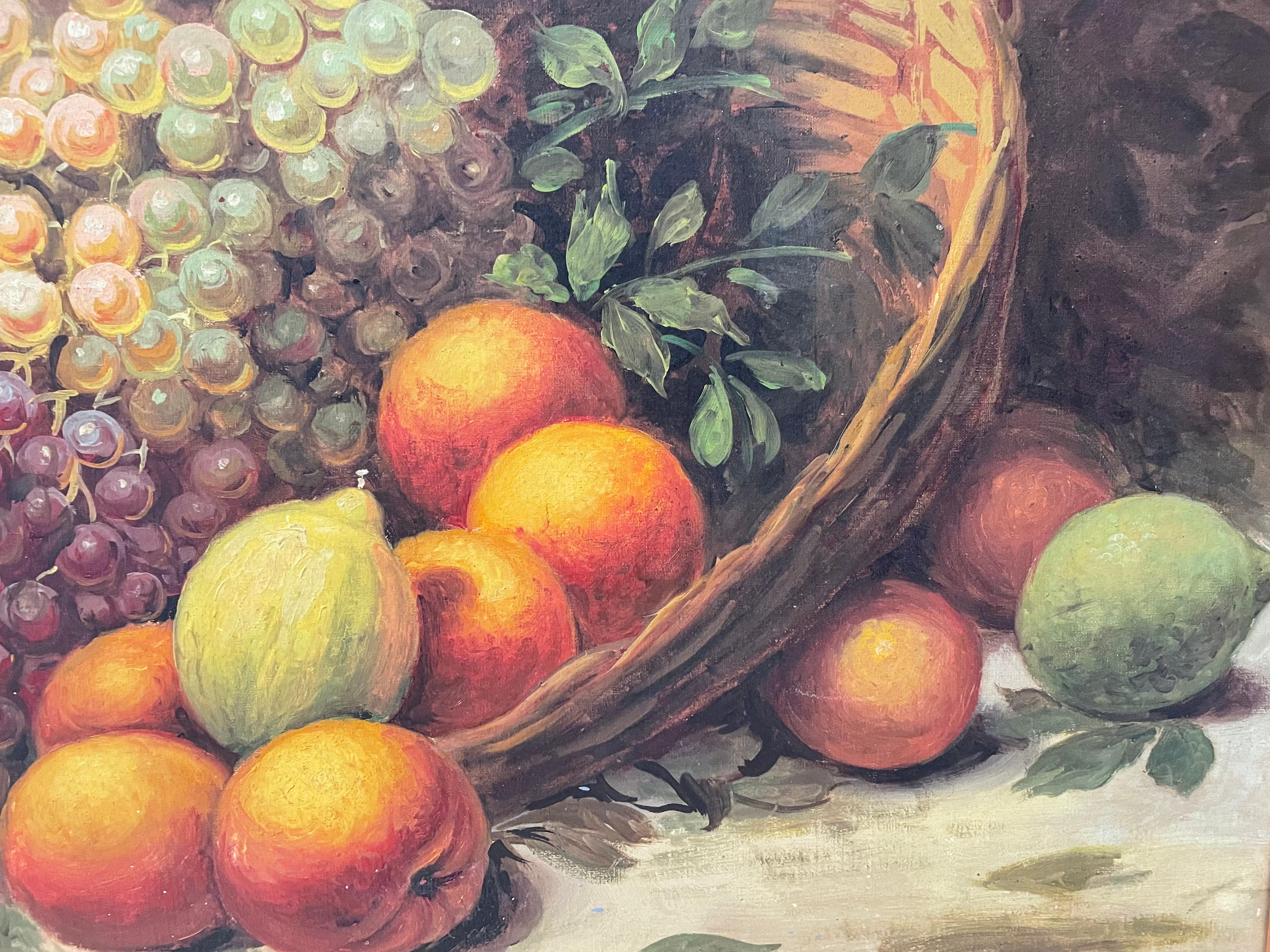 Early 20th Century Gorgeous Vintage Original Italian Still Life of Fruit and Pitcher