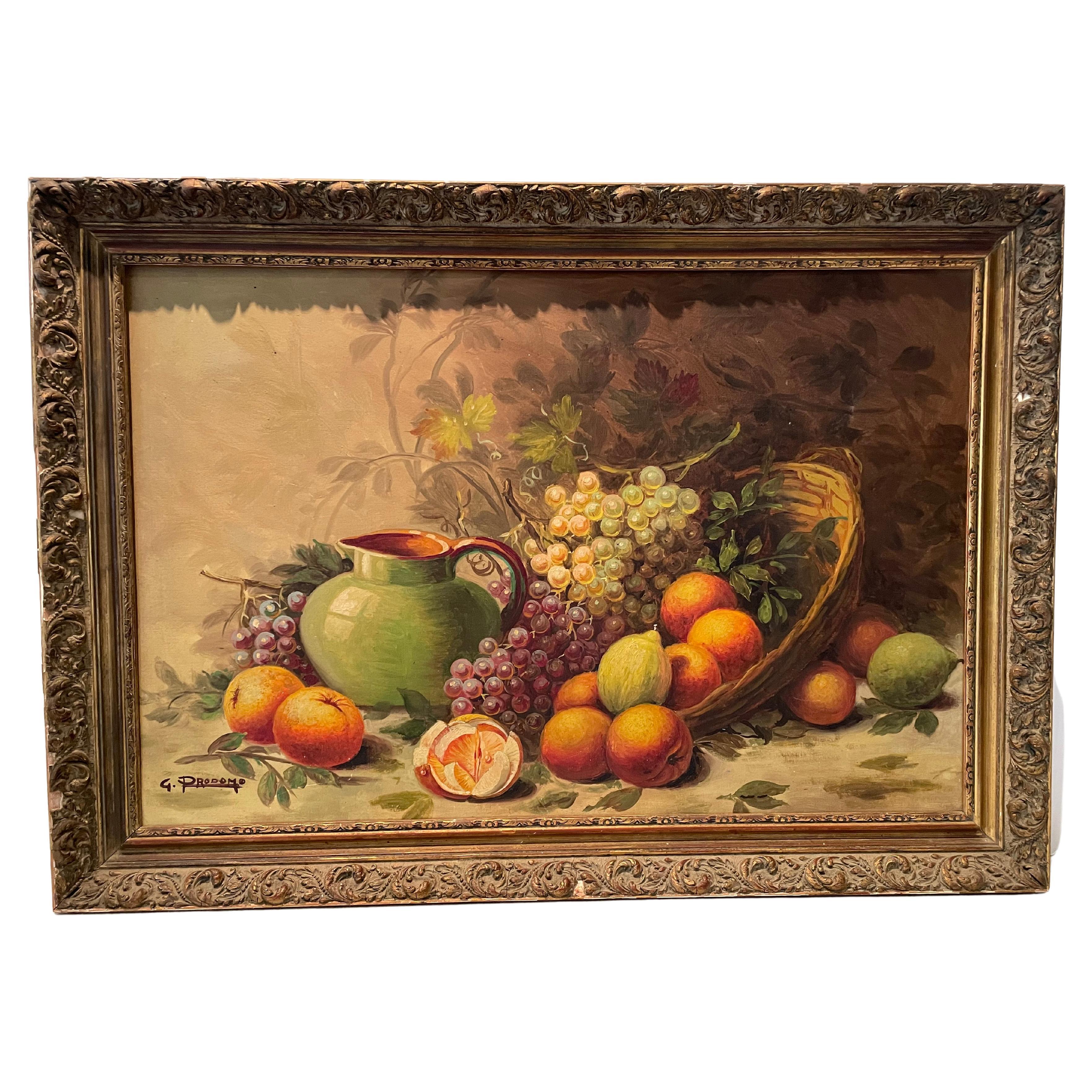 Gorgeous Vintage Original Italian Still Life of Fruit and Pitcher