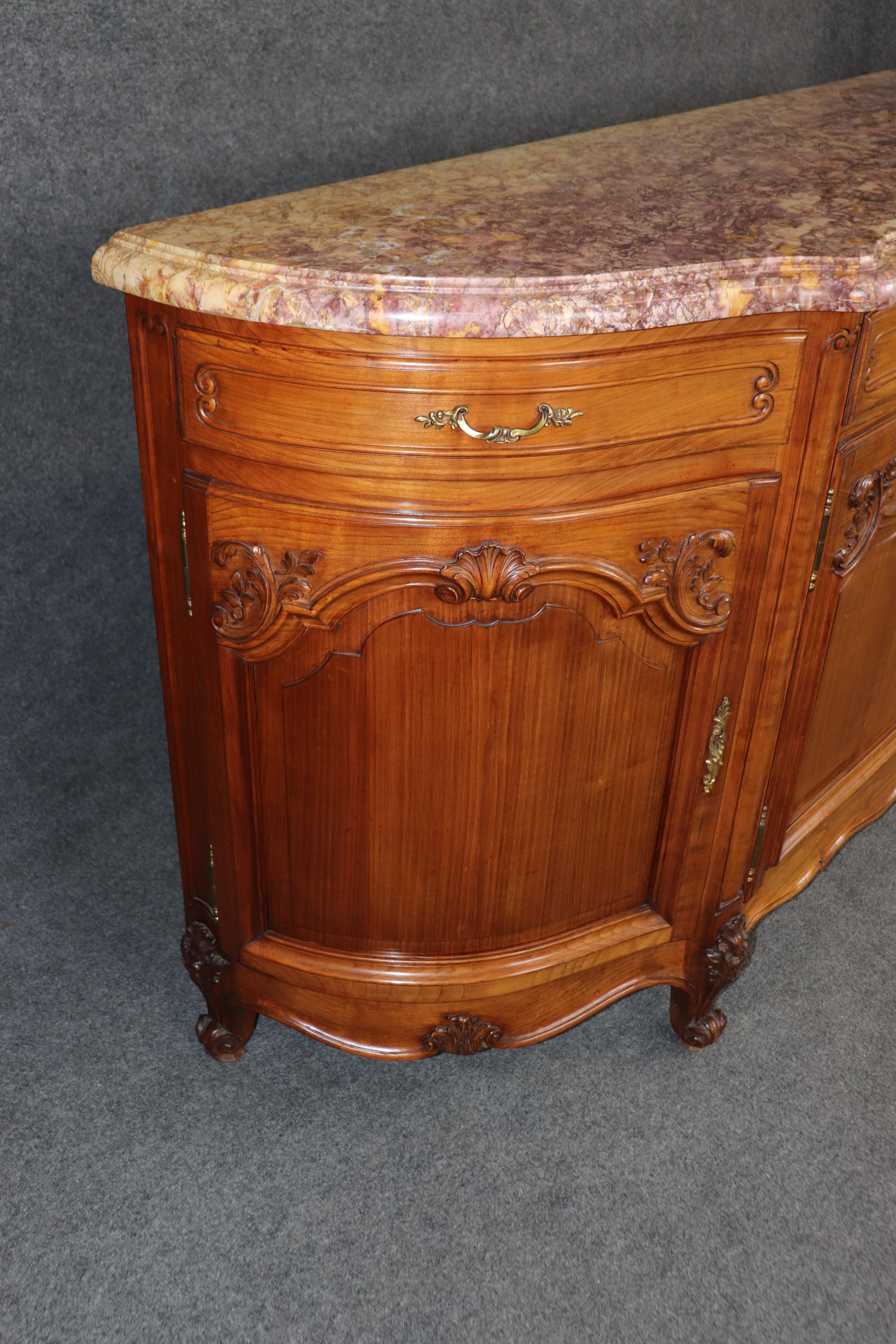 Mid-20th Century Gorgeous Walnut and Breccia Marble French Louis XV Style Grand Sideboard Buffet For Sale