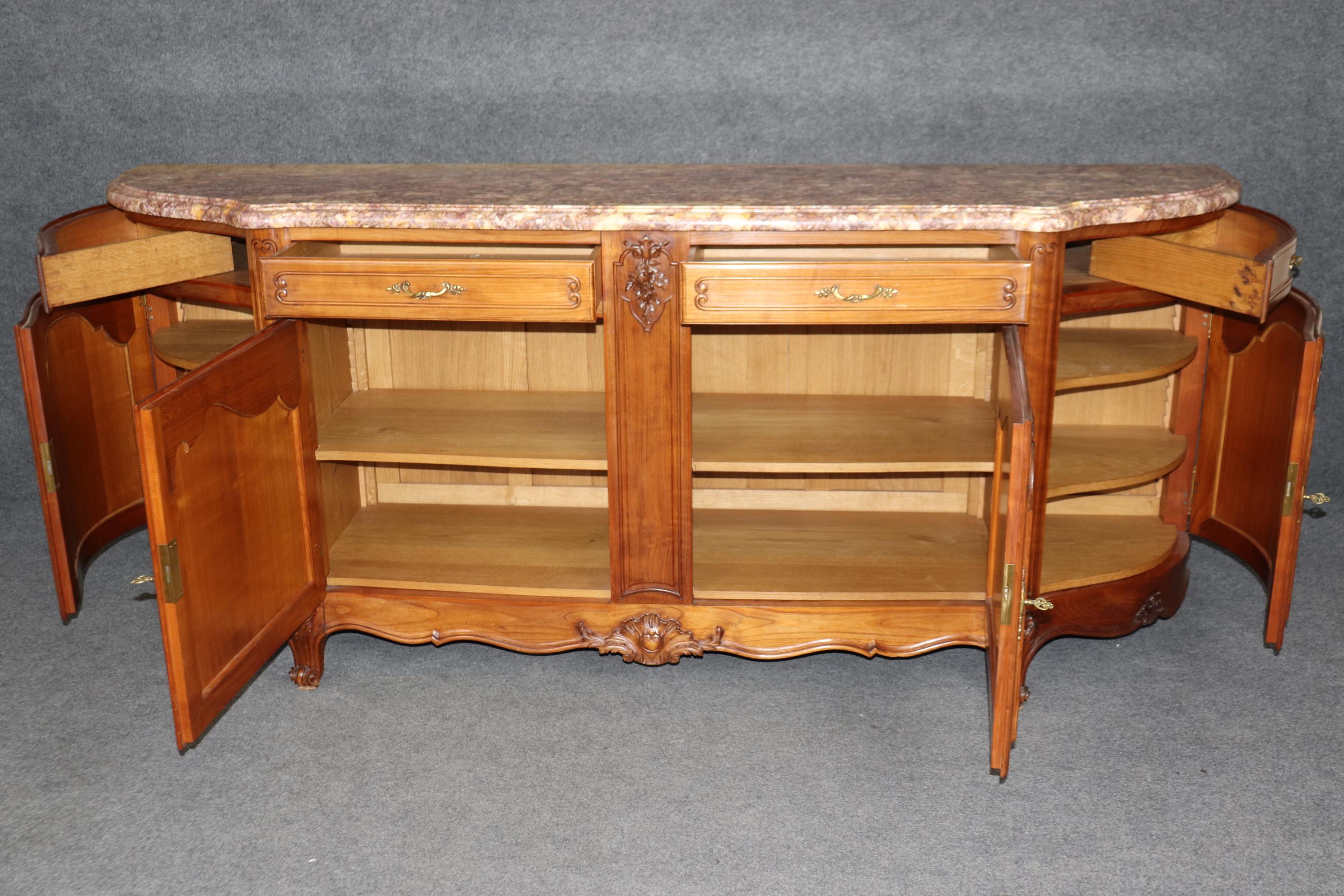 Gorgeous Walnut and Breccia Marble French Louis XV Style Grand Sideboard Buffet For Sale 3