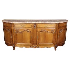 Vintage Gorgeous Walnut and Breccia Marble French Louis XV Style Grand Sideboard Buffet