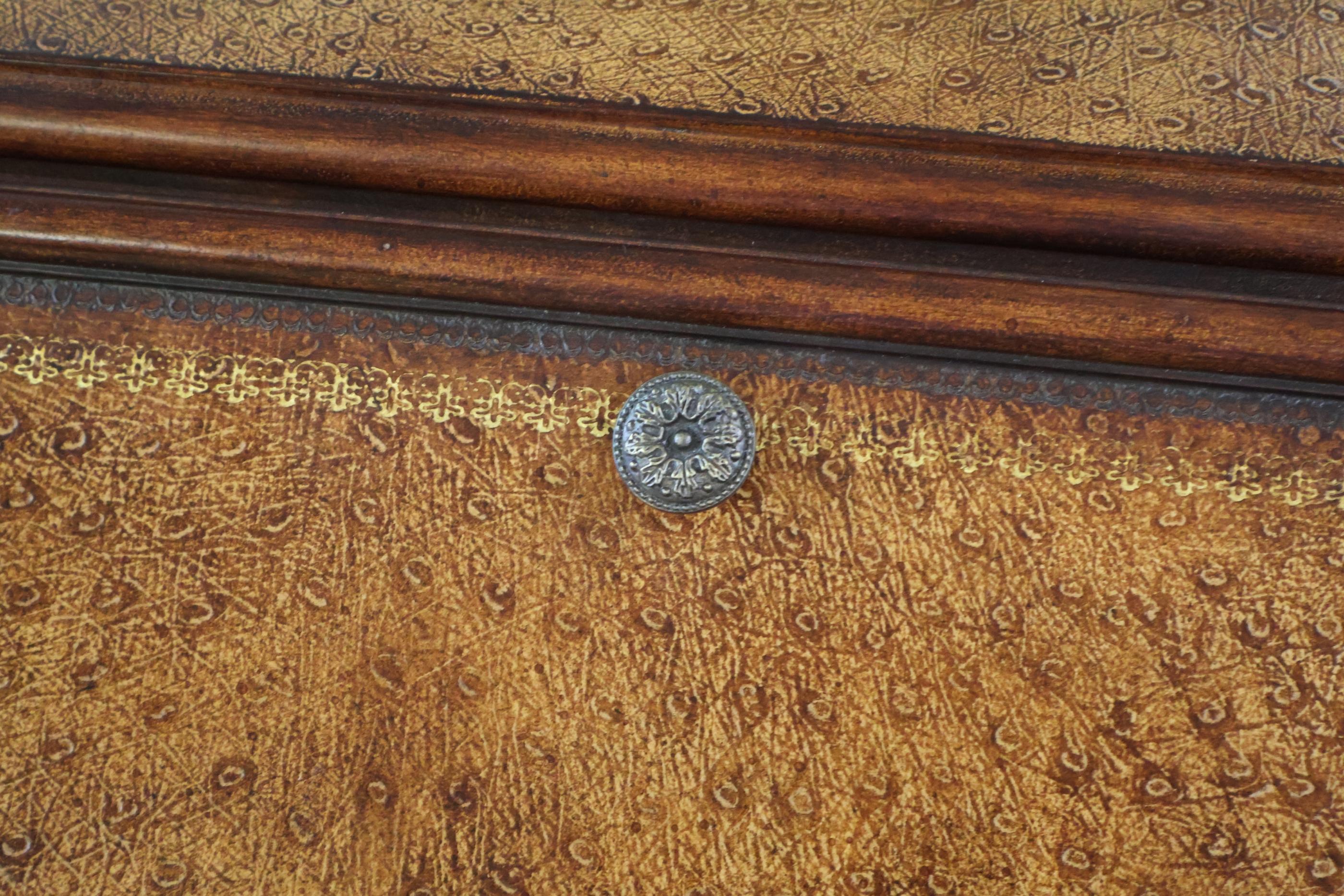 Gorgeous Walnut And Ostrich Leather Slant Front Secretary Desk For Sale 7