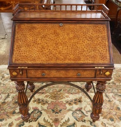 Gorgeous Walnut And Ostrich Leather Slant Front Secretary Desk