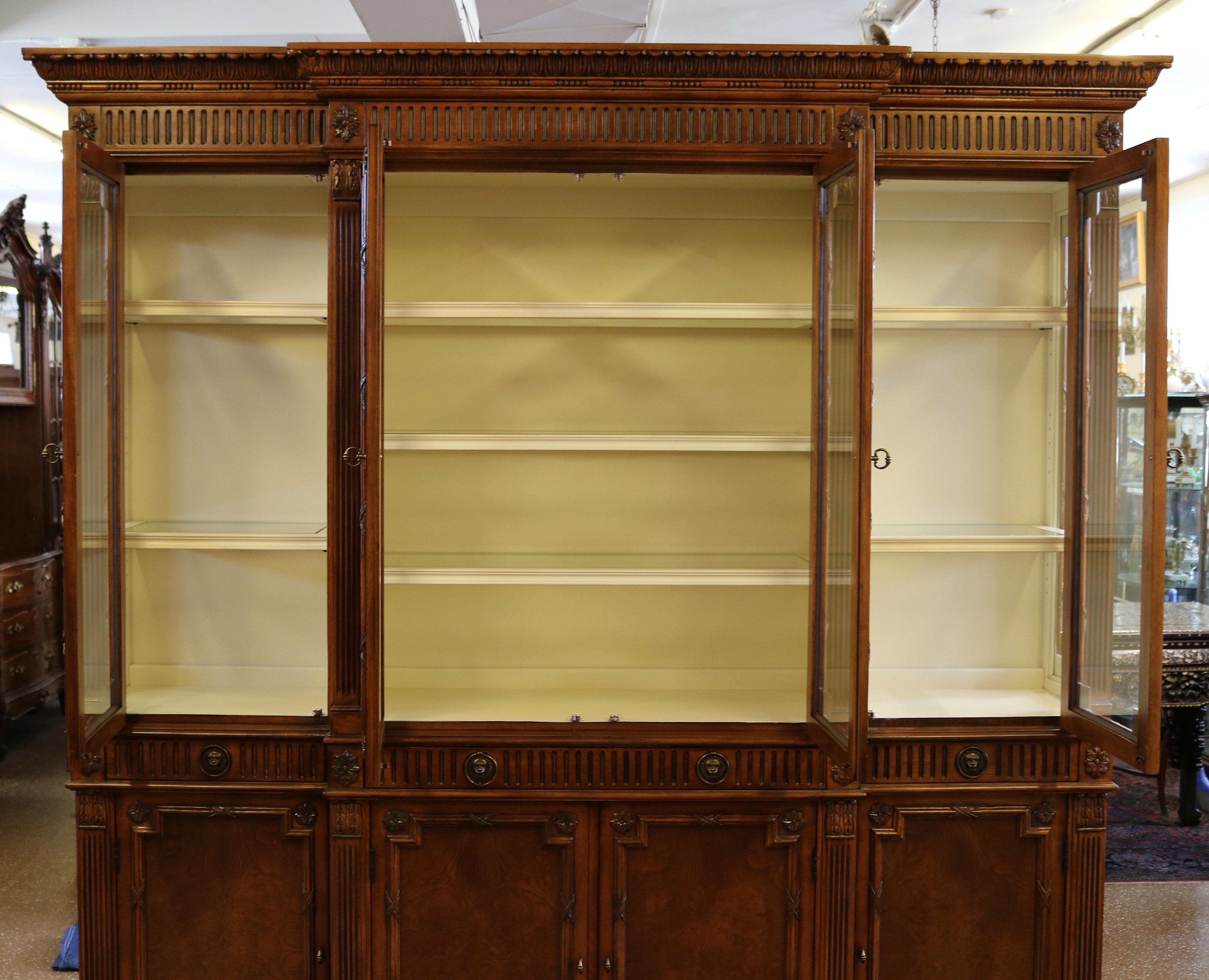 Gorgeous Walnut Georgian Style Hickory White China Cabinet Bookcase Breakfront 4