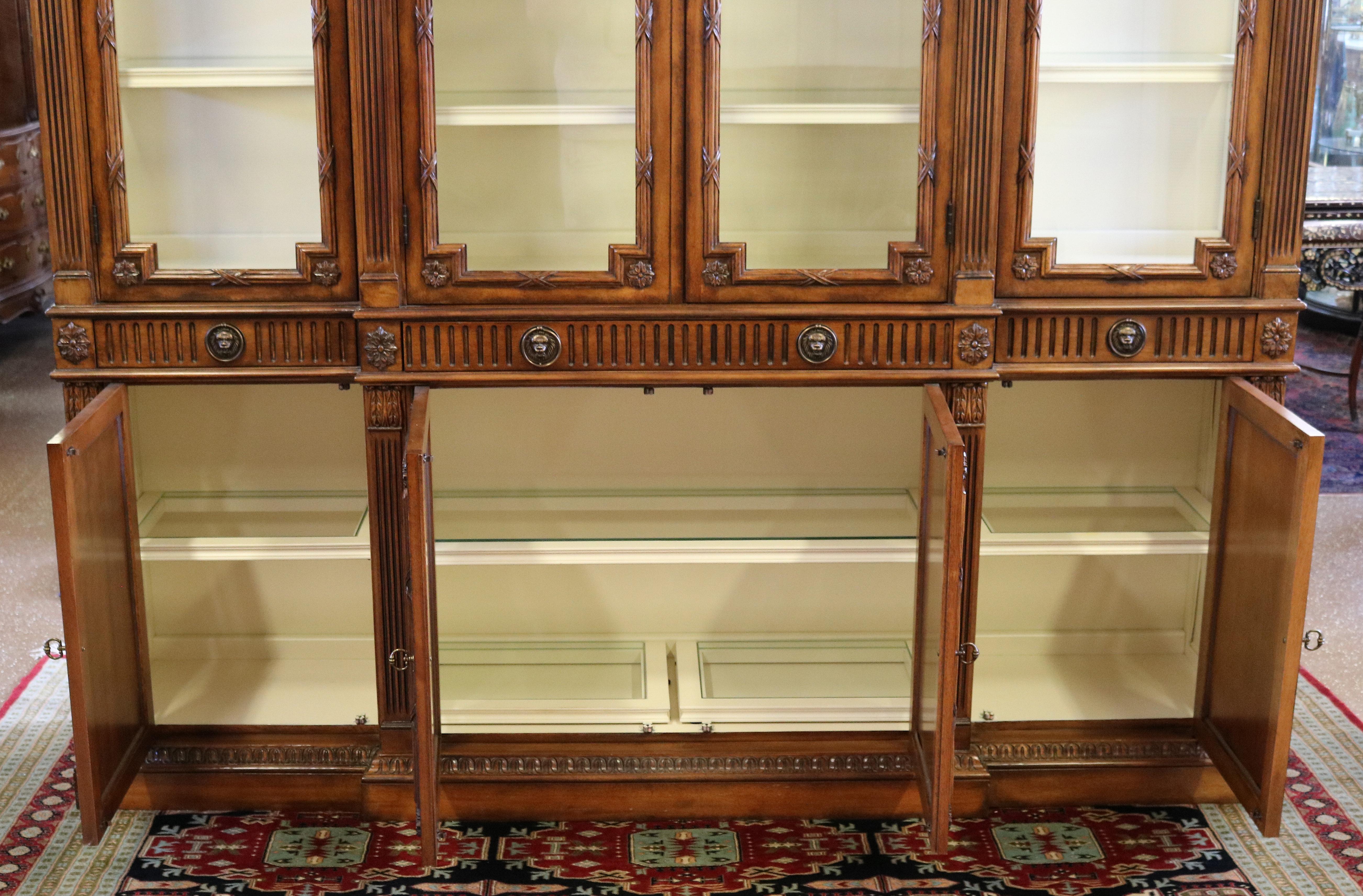 Gorgeous Walnut Georgian Style Hickory White China Cabinet Bookcase Breakfront 6