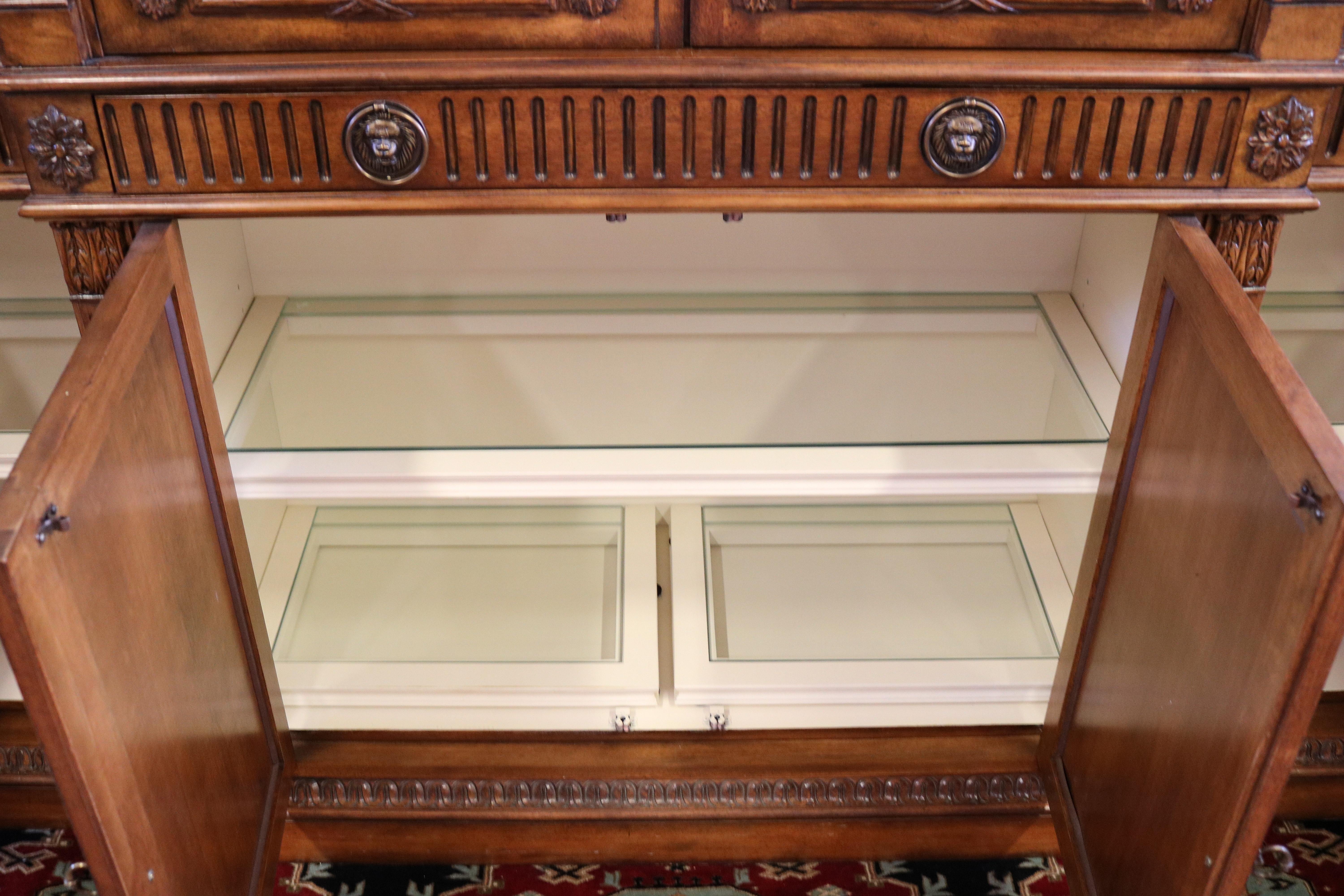 Gorgeous Walnut Georgian Style Hickory White China Cabinet Bookcase Breakfront 7