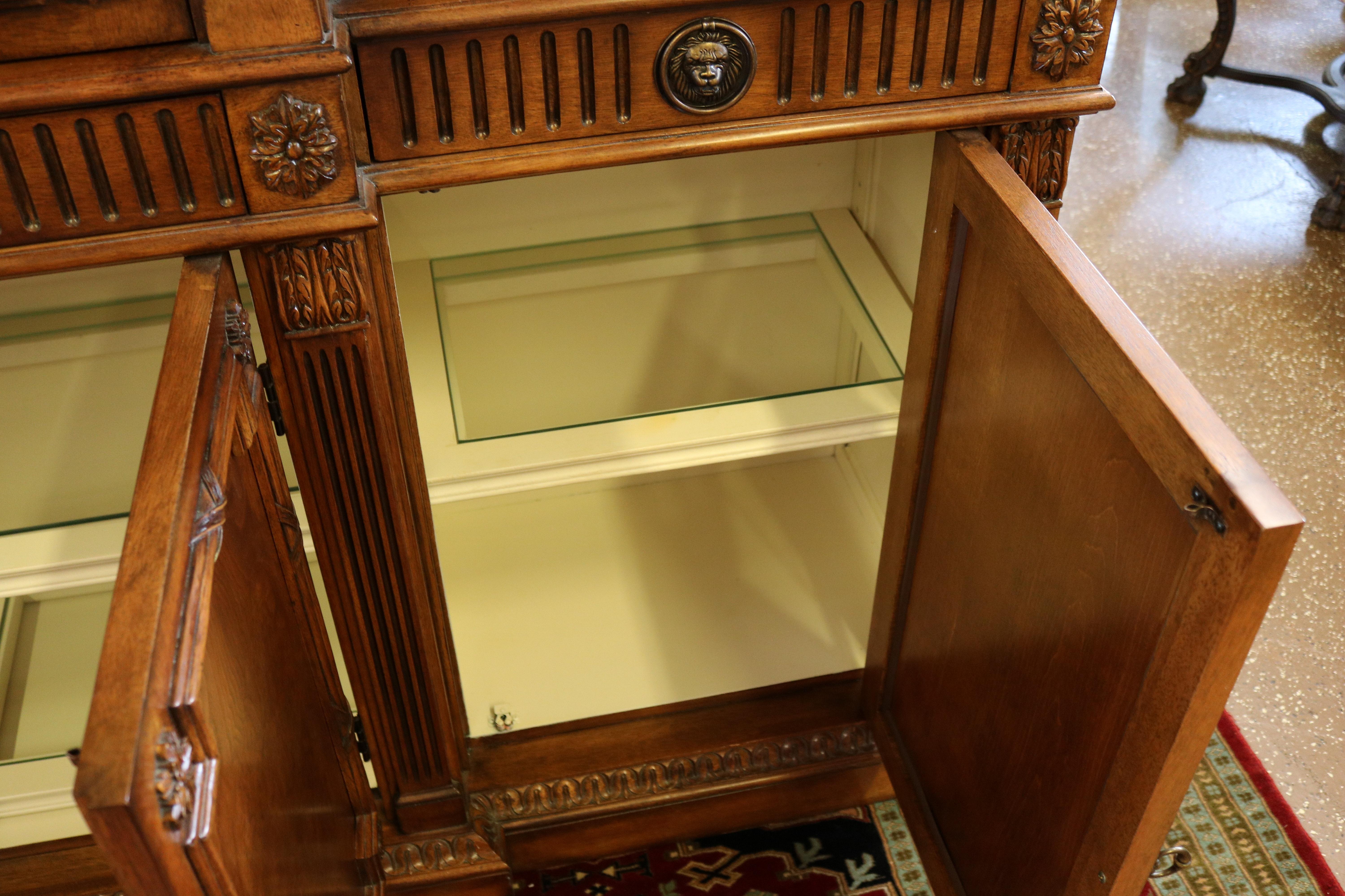 Gorgeous Walnut Georgian Style Hickory White China Cabinet Bookcase Breakfront 9