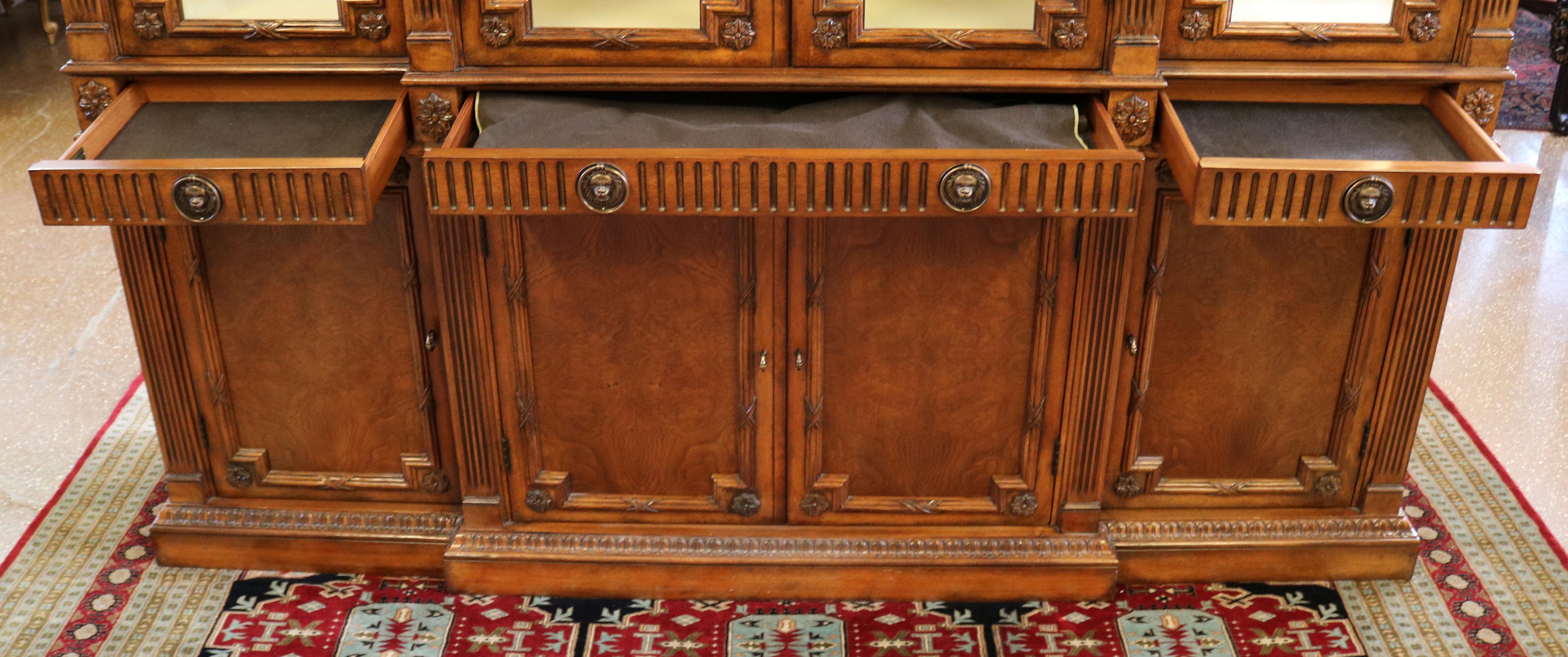Gorgeous Walnut Georgian Style Hickory White China Cabinet Bookcase Breakfront 10