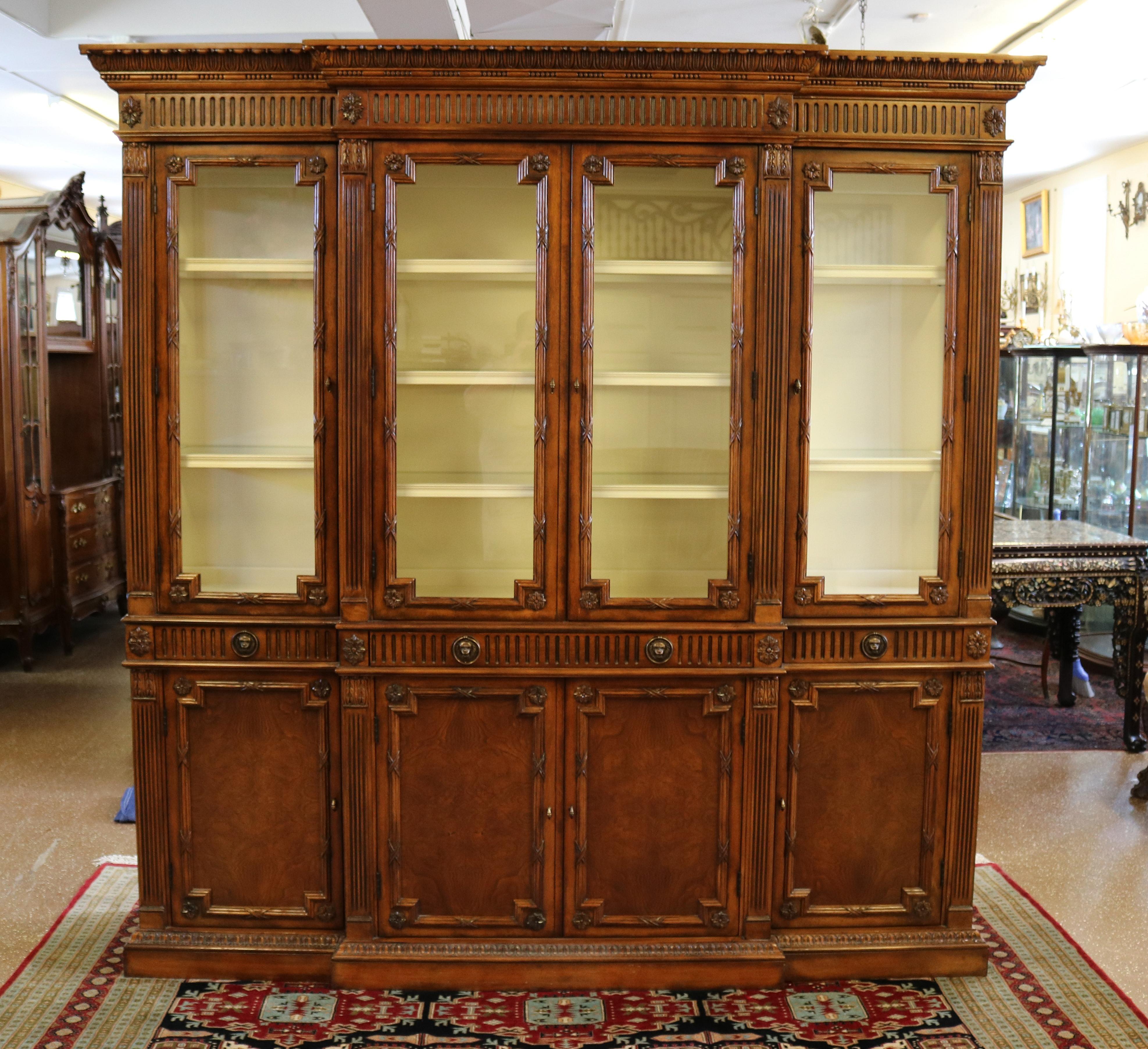 ​Gorgeous Walnut Georgian Style Hickory White China Cabinet Bookcase Breakfront

Dimensions : 85