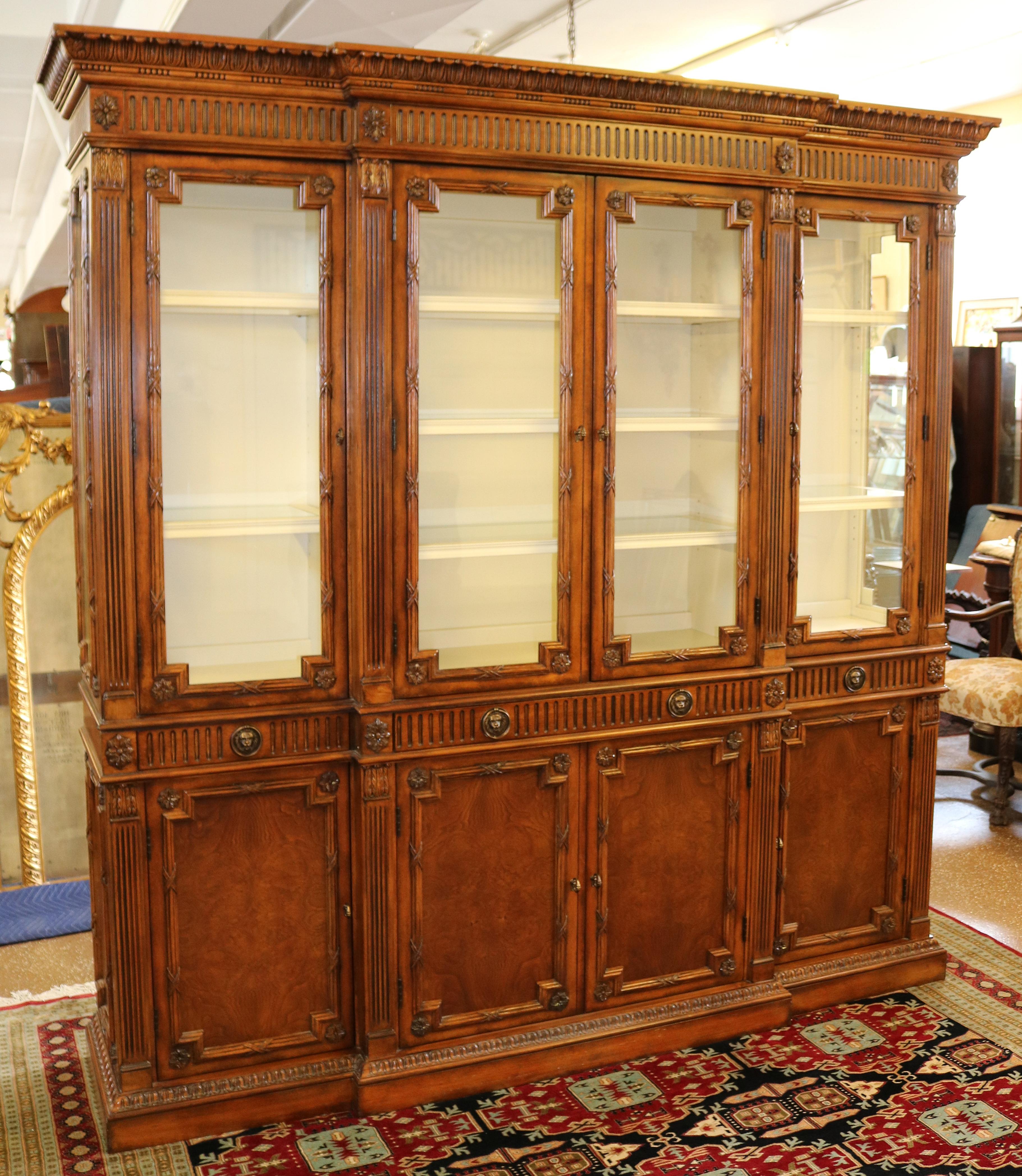 Unknown Gorgeous Walnut Georgian Style Hickory White China Cabinet Bookcase Breakfront