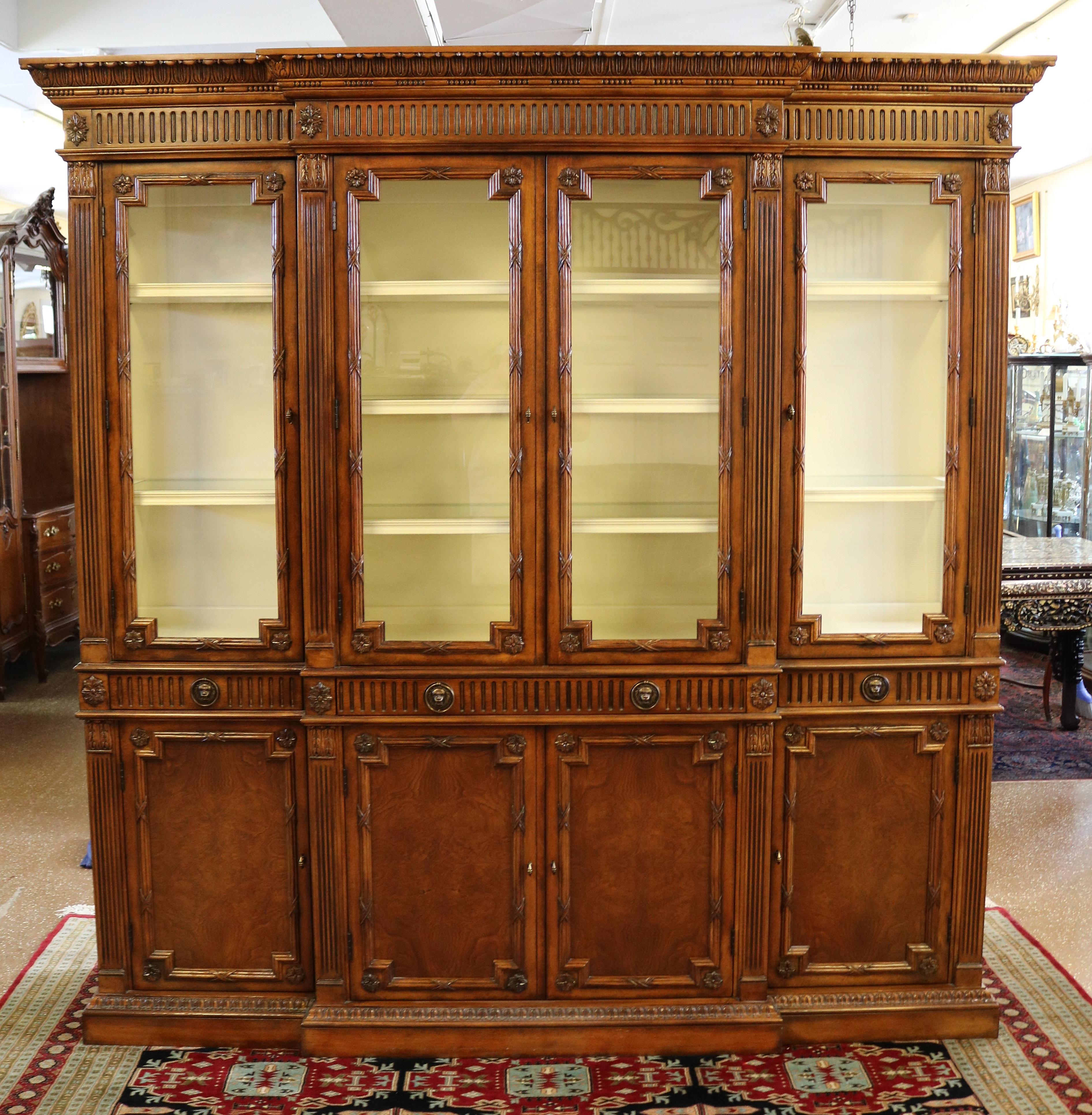 Contemporary Gorgeous Walnut Georgian Style Hickory White China Cabinet Bookcase Breakfront