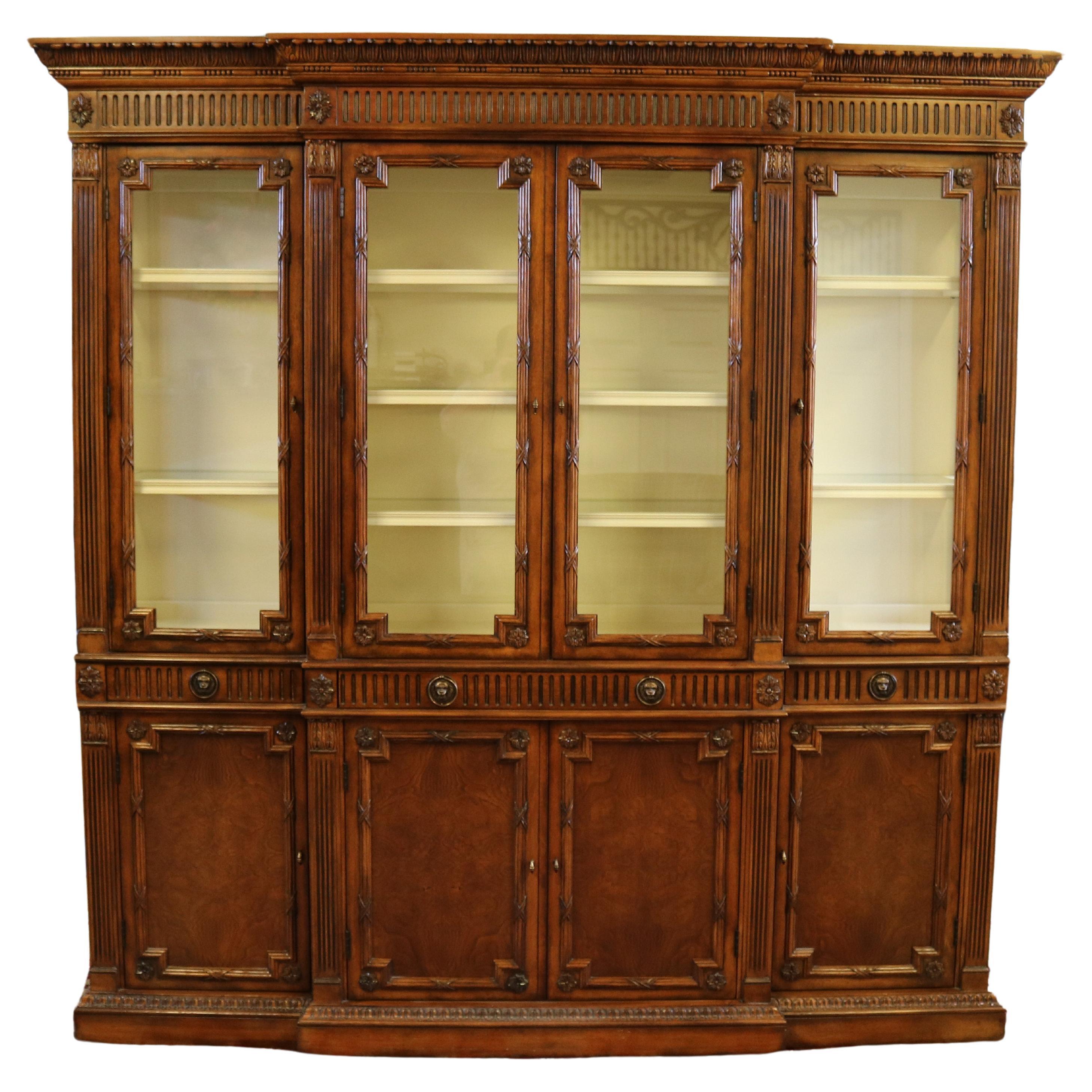 Gorgeous Walnut Georgian Style Hickory White China Cabinet Bookcase Breakfront
