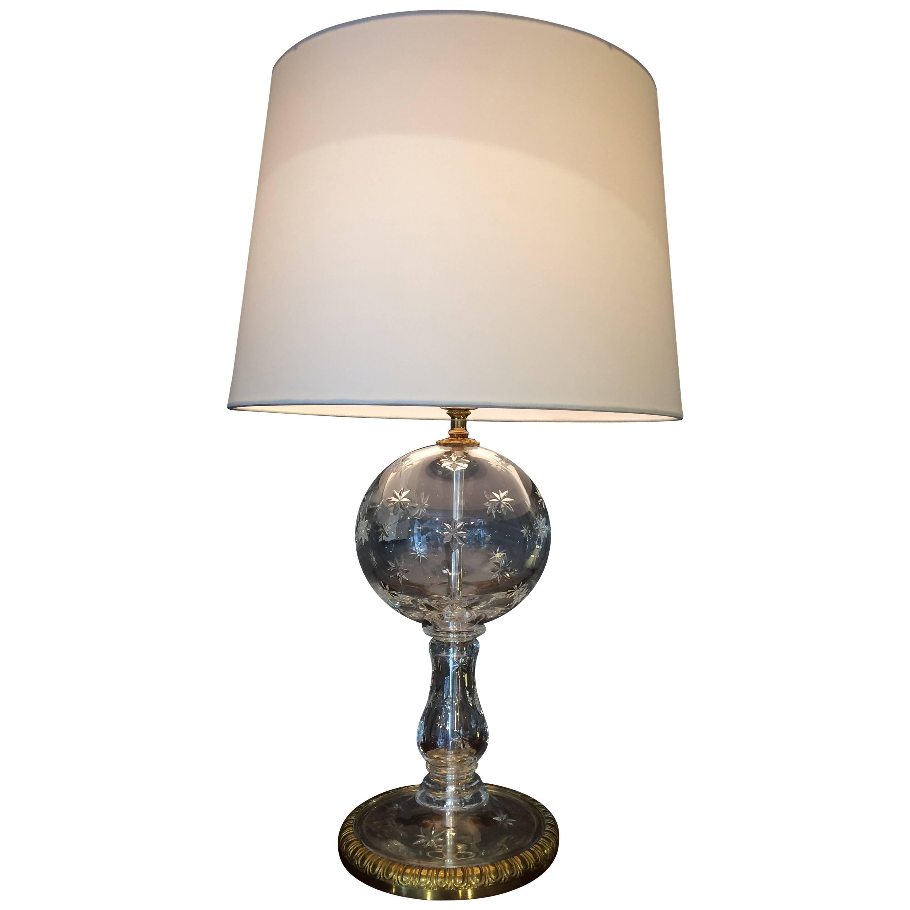 Magnifique lampe de table Globe en cristal de Waterford