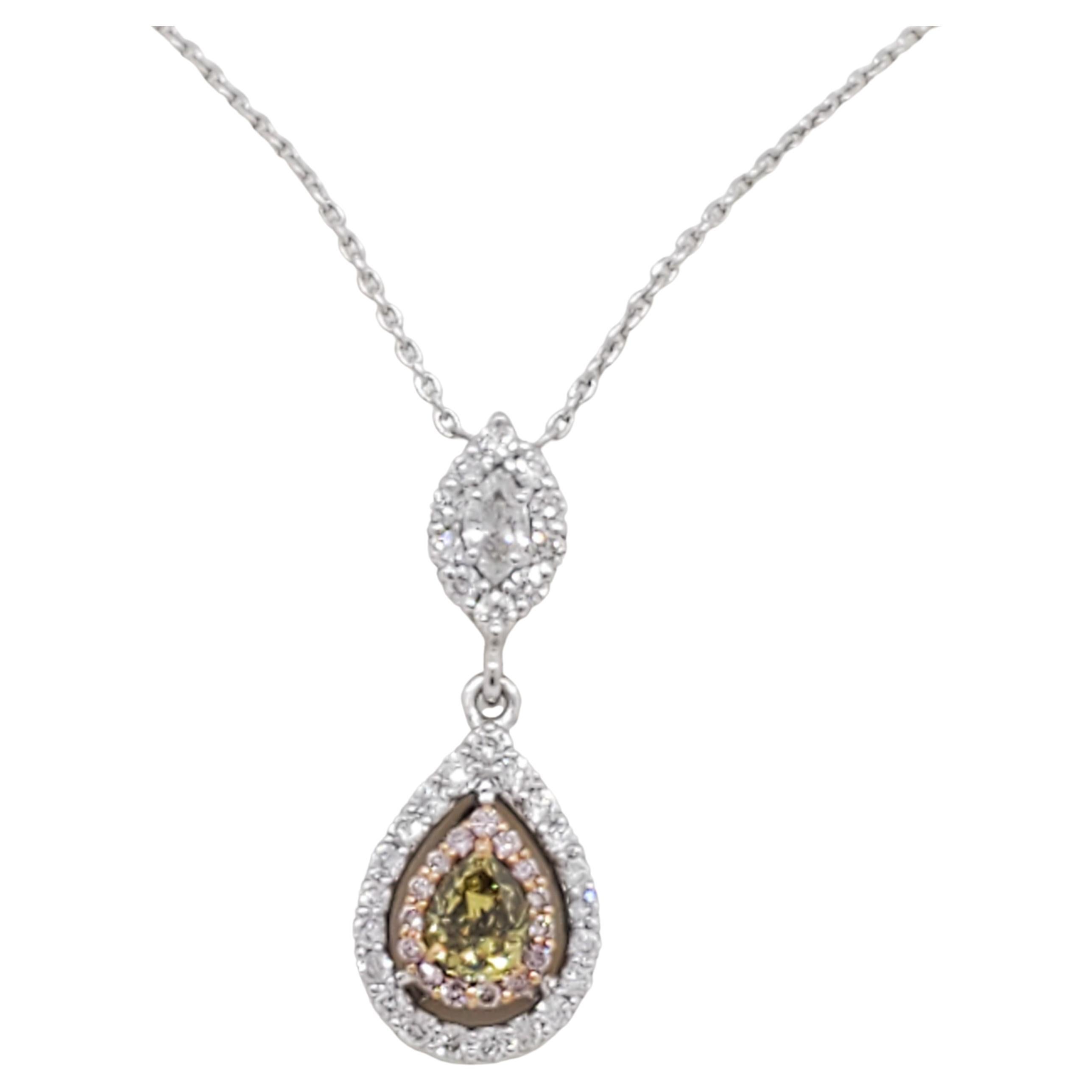 White and Natural Fancy Color Diamond Pendant Necklace in 18k For Sale