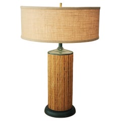 Vintage Gorgeous Bamboo Wicker Mid Century Modern Table Lamp! 1940s Decor Lighting