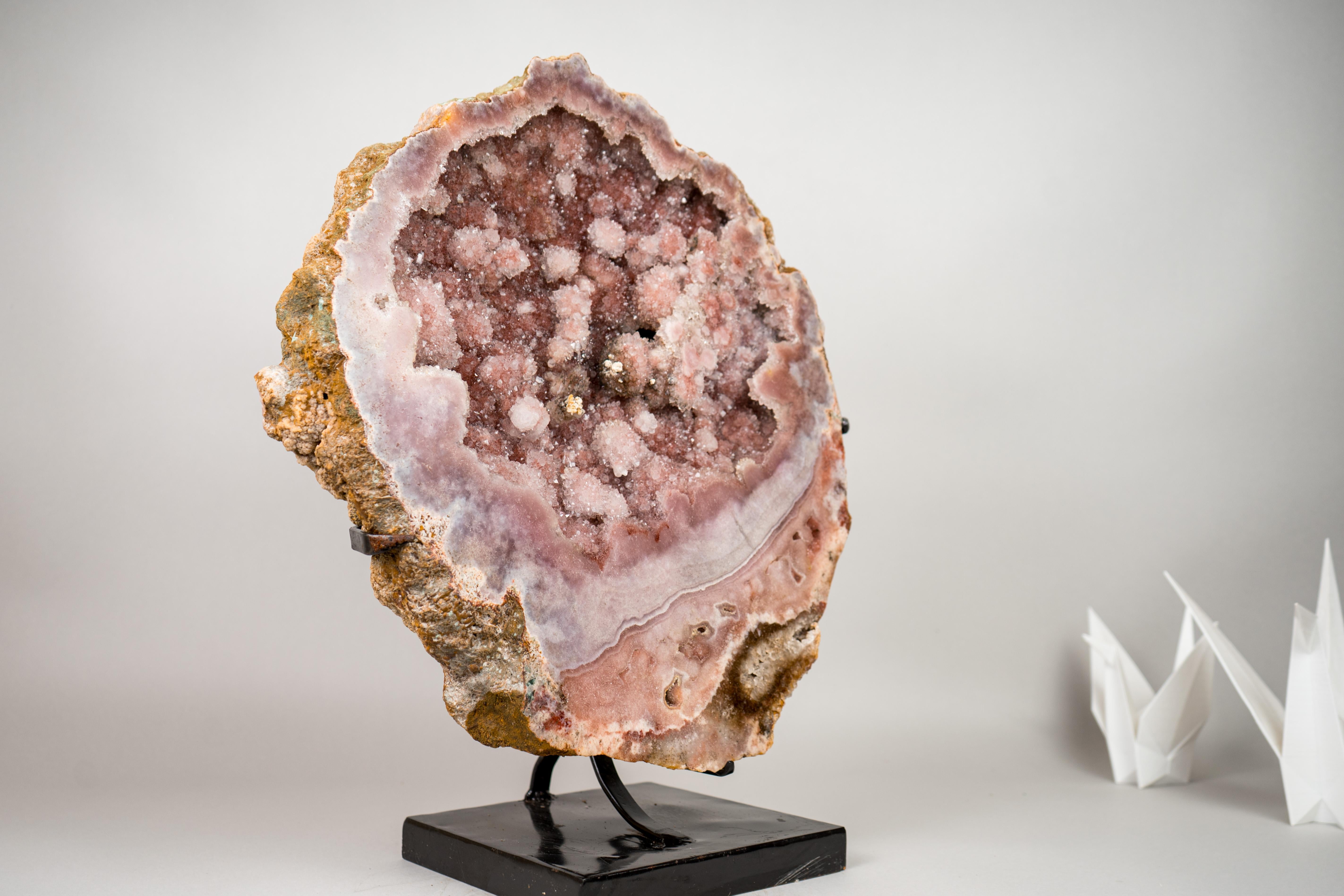 Außergewöhnliche rosa Amethyst-Geode mit seltenem rosa Amethyst-Druzy 

▫️ Beschreibung

Ein Exemplar, das mit seiner Schönheit die Blicke auf sich zieht. Diese einmalige rosa Amethyst-Geode bietet erstklassige Qualitäten in einem selten gesehenen