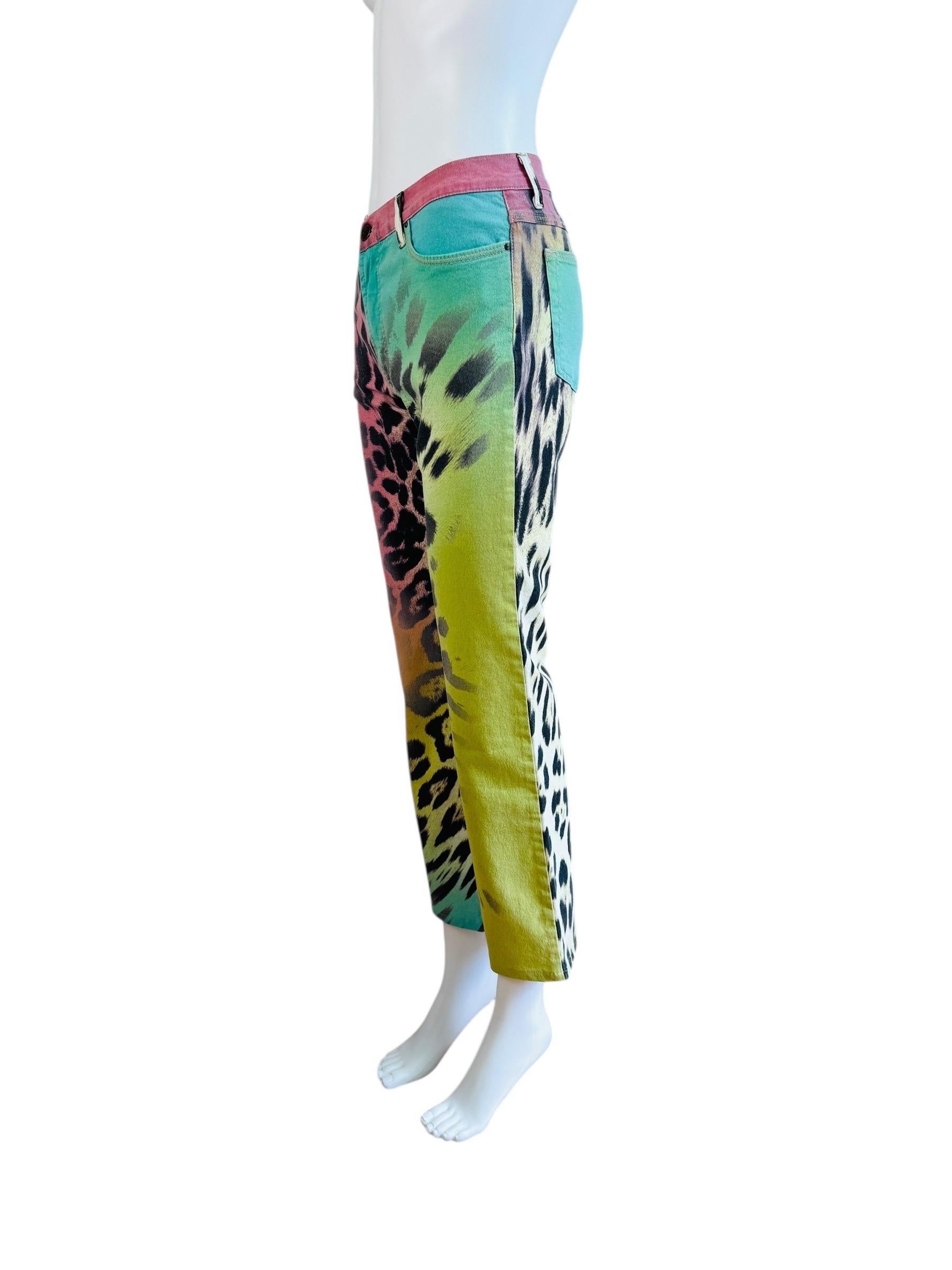 Femenino o masculino Precioso Y2K Robert Cavalli Just Cavalli Colorido Arco Iris Leopardo Pantalones Vaqueros en venta
