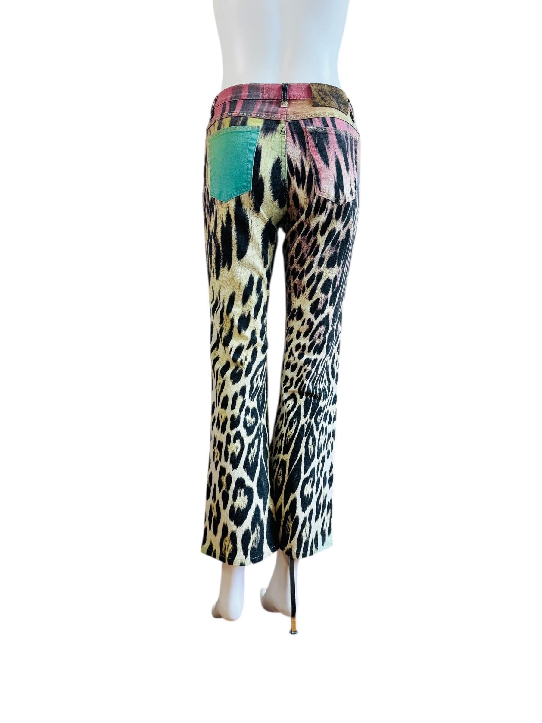 Precioso Y2K Robert Cavalli Just Cavalli Colorido Arco Iris Leopardo Pantalones Vaqueros en venta 1