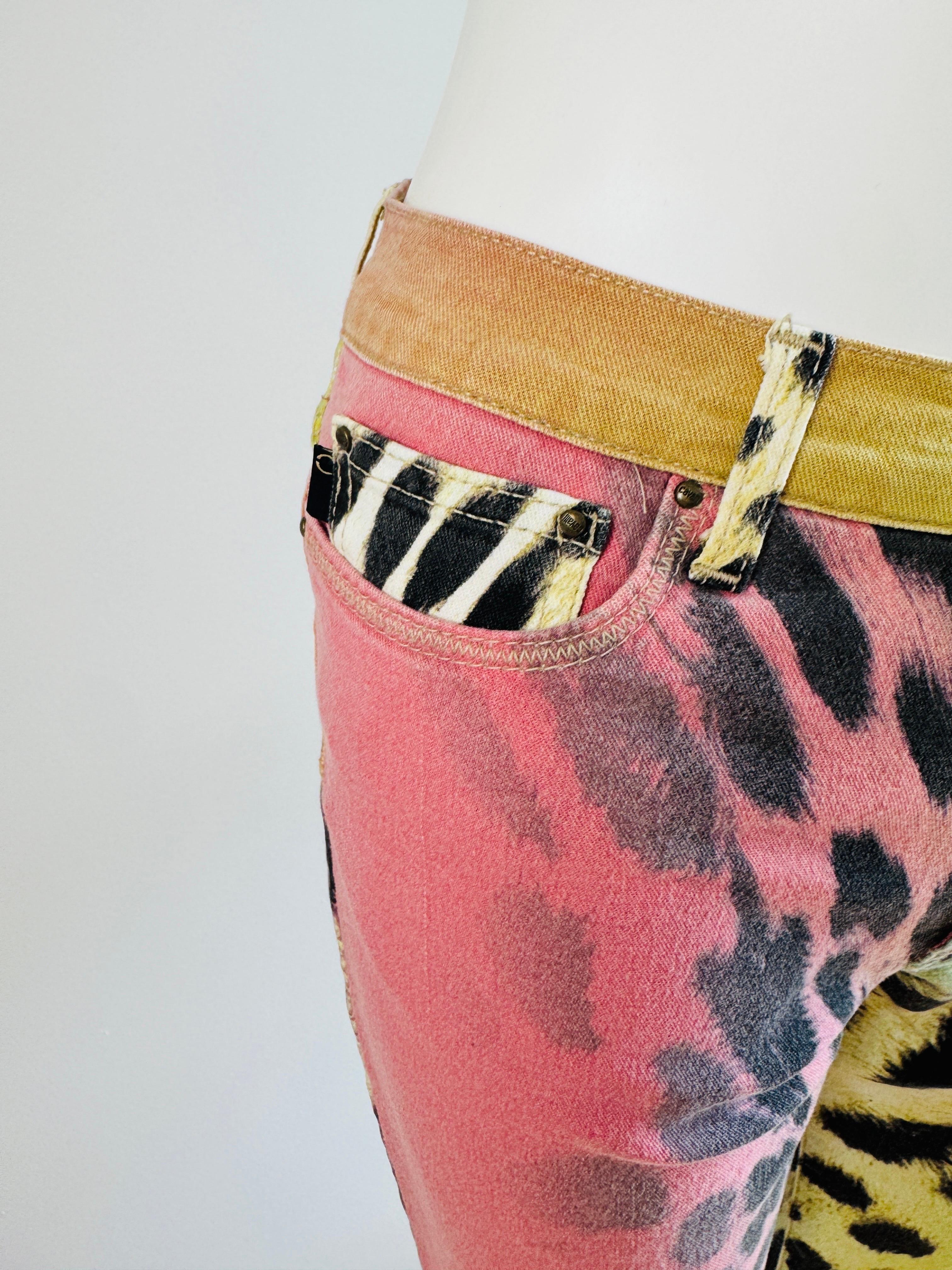 Precioso Y2K Robert Cavalli Just Cavalli Colorido Arco Iris Leopardo Pantalones Vaqueros en venta 2