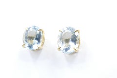 Gorgeous Yellow Gold Large Stone Aquamarine Stud Earrings