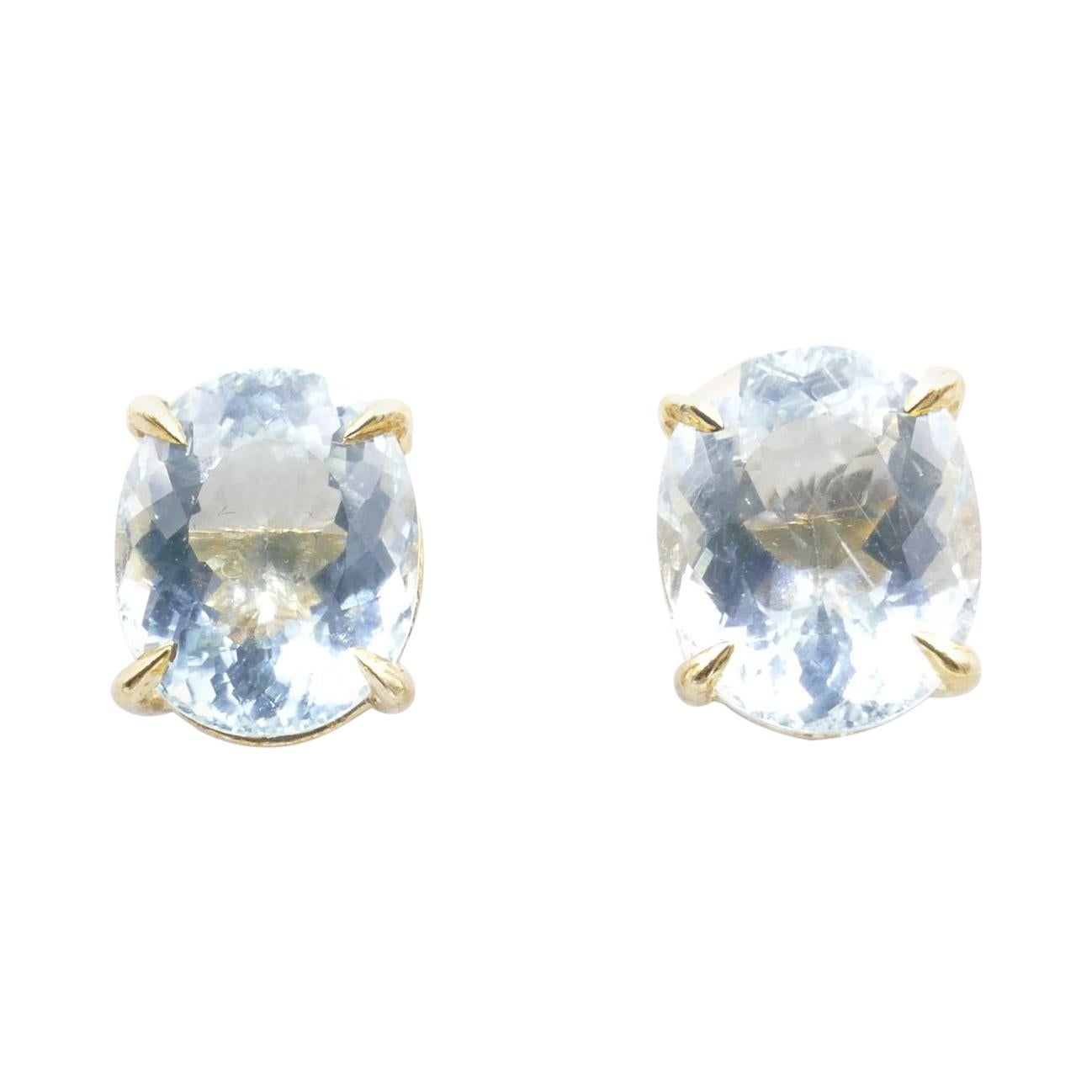 Gorgeous Yellow Gold Large Stone Aquamarine Stud Earrings For Sale