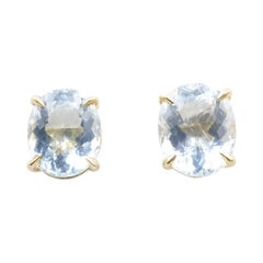 Gorgeous Yellow Gold Large Stone Aquamarine Stud Earrings