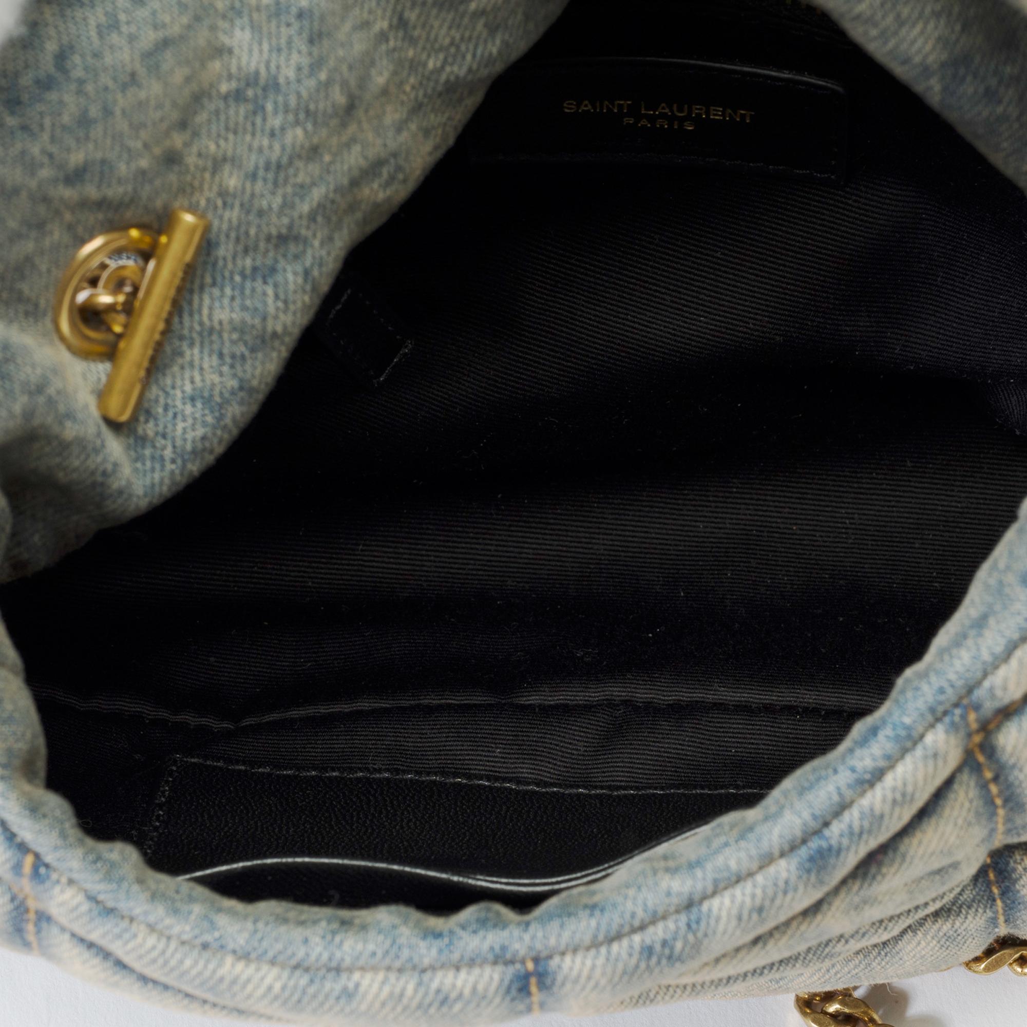 Gorgeous YSL Loulou Mini shoulder flap bag in quilted blue denim, GHW 5