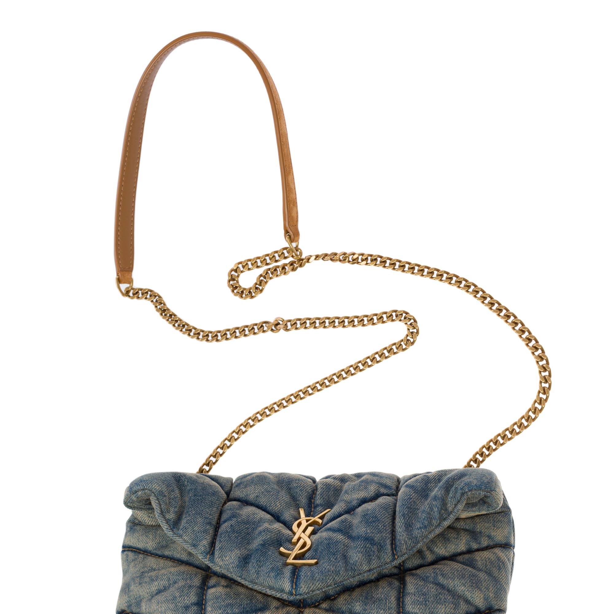 Gorgeous YSL Loulou Mini shoulder flap bag in quilted blue denim, GHW 6