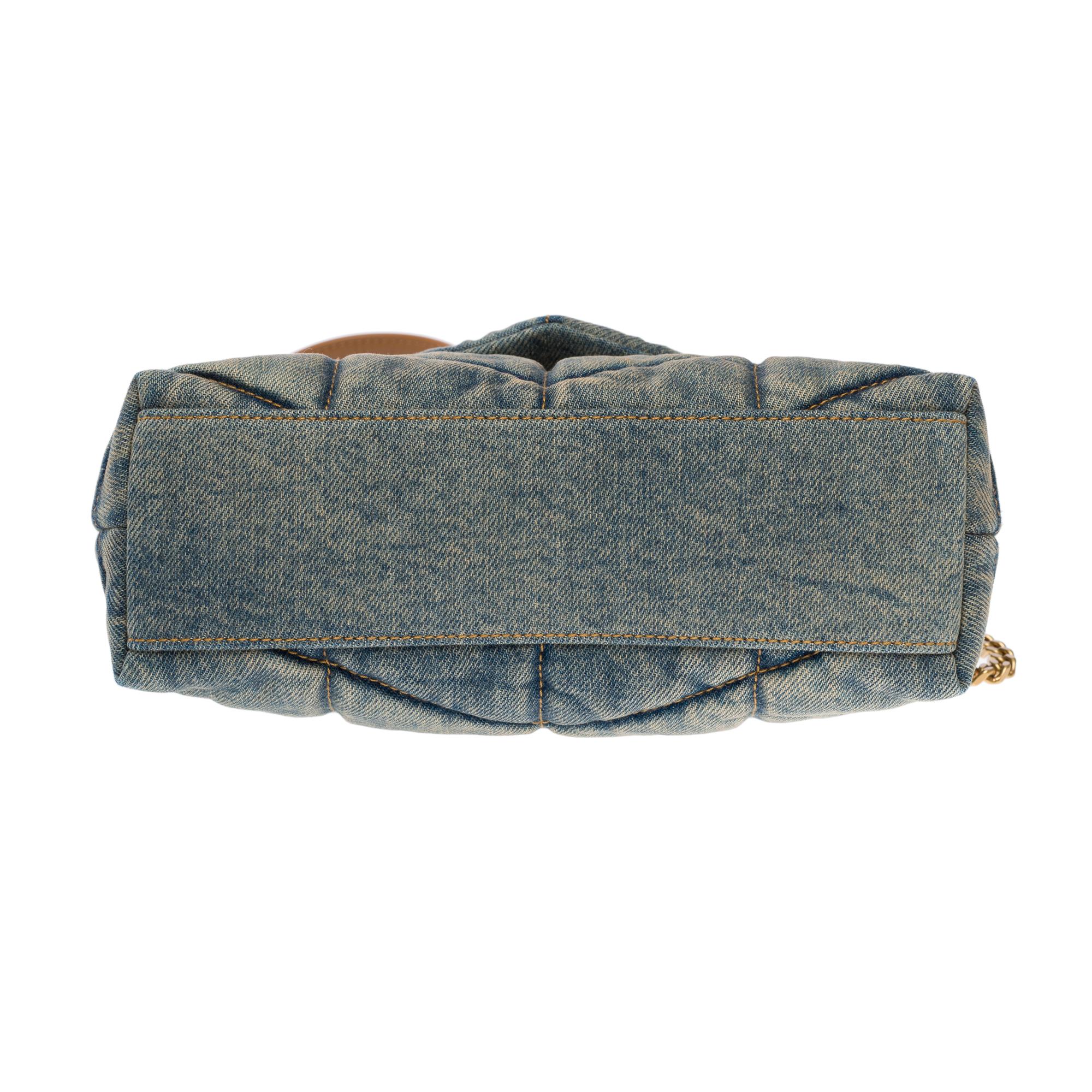 Gorgeous YSL Loulou Mini shoulder flap bag in quilted blue denim, GHW 7